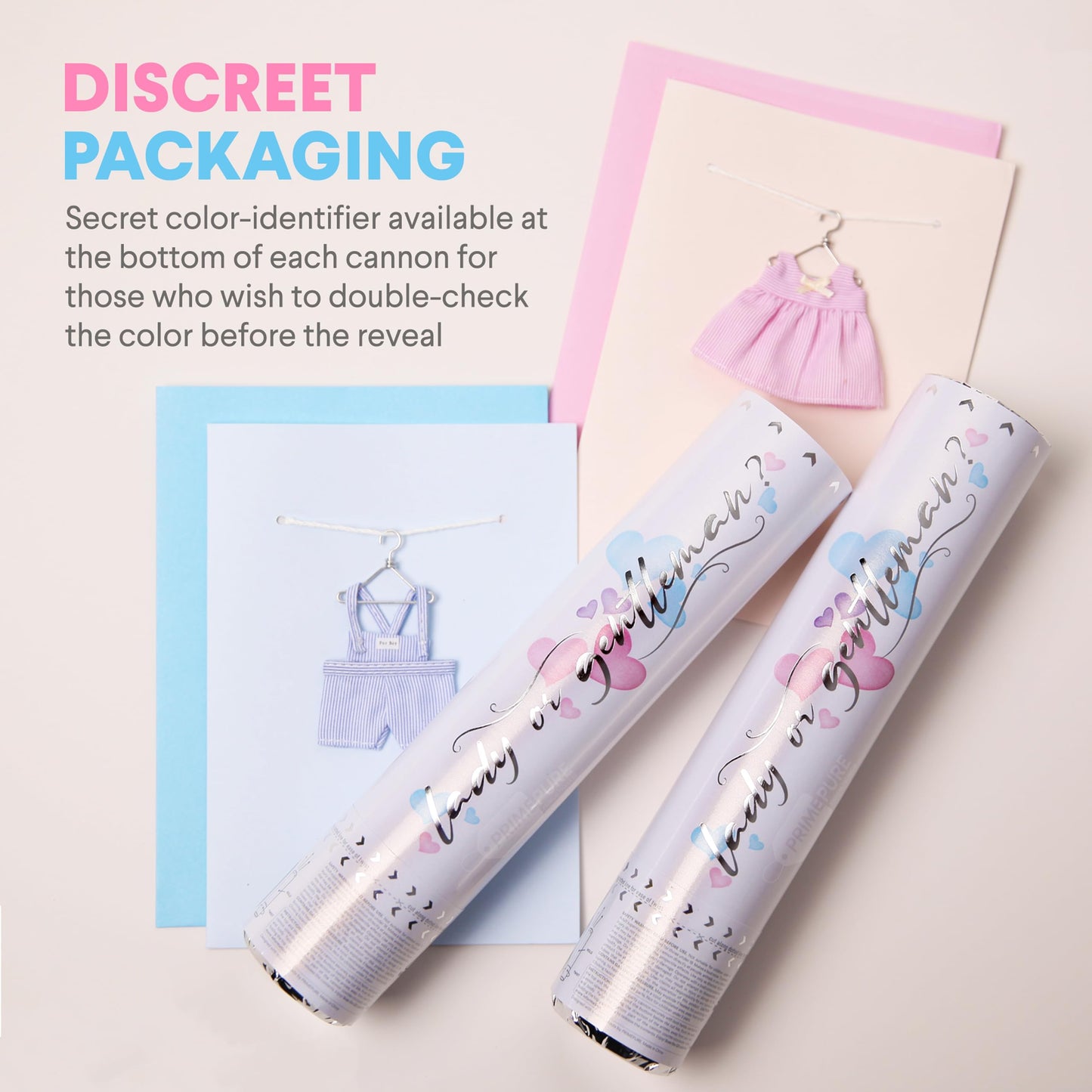 PrimePure Gender Reveal Confetti Cannon, Heart Shaped, Pink Paper, 2 Pack