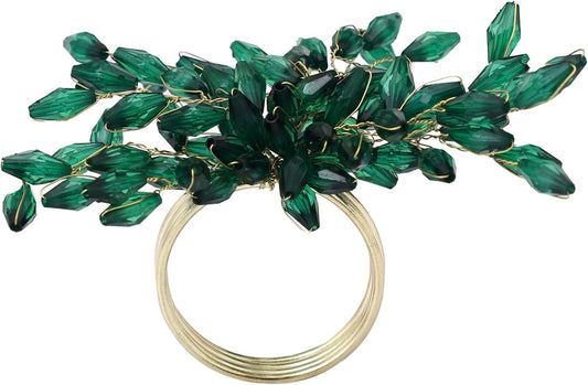Napkin Rings Set of 6 for Dining Table Decoration Parties Everyday Metal Napkin Holder Leaf Dark Green (Pack of 6)