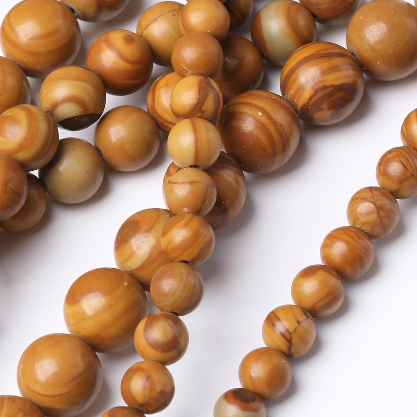 Yellow Woodgrain 6mm Stone Beads for Jewelry Making DIY Craft Gemstone Beads Kit (6mm, 60pcs) Smooth Healing Crystal Beads for Bracelets, Necklaces, Home Decor