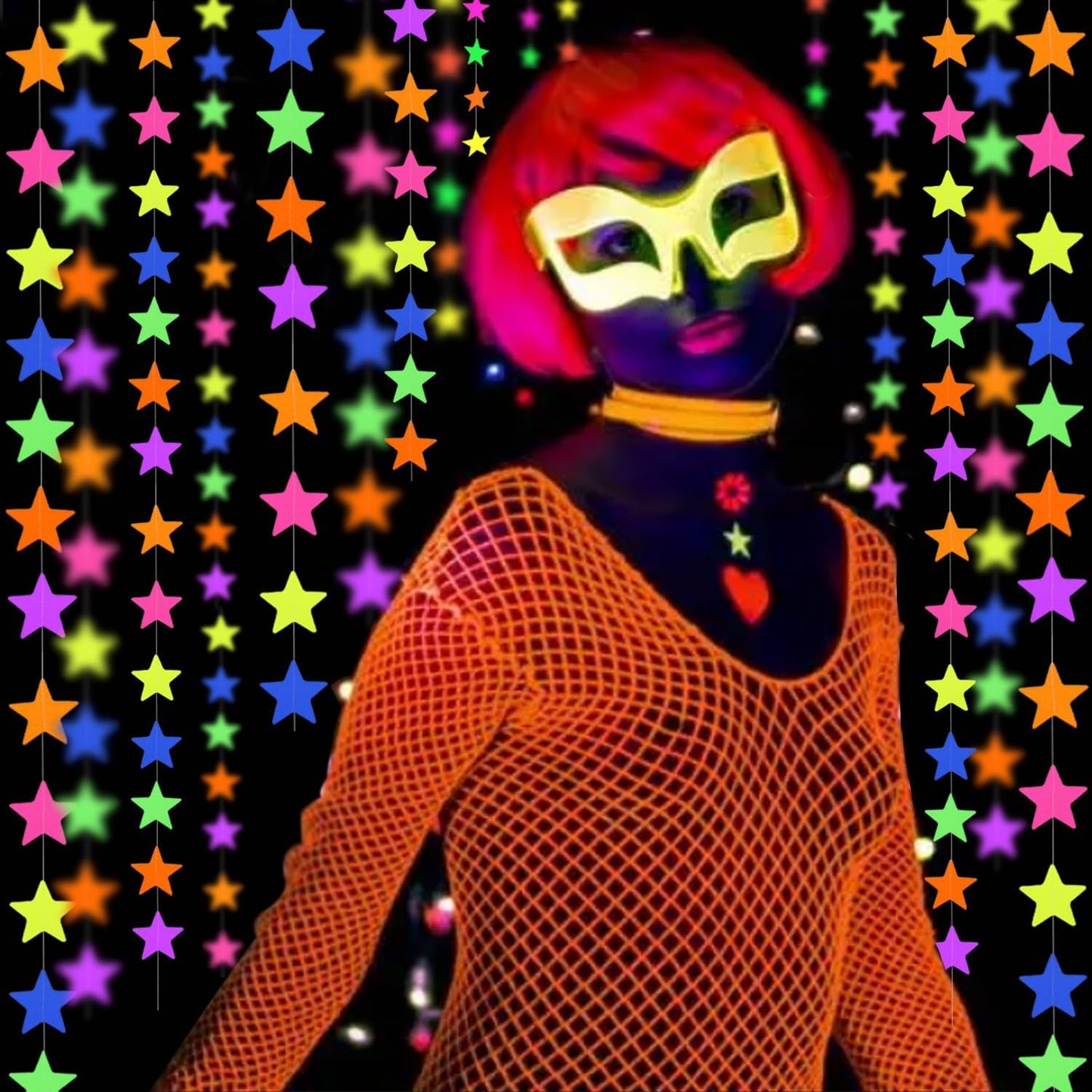 120feet UV Star Paper Neon Garland Neon Streamers Black Light Neon Decorations for Dark Glow Party UV Reactive Neon Party Favors Glow in The Dark Party Supplies for Party Wedding Birthday Banners