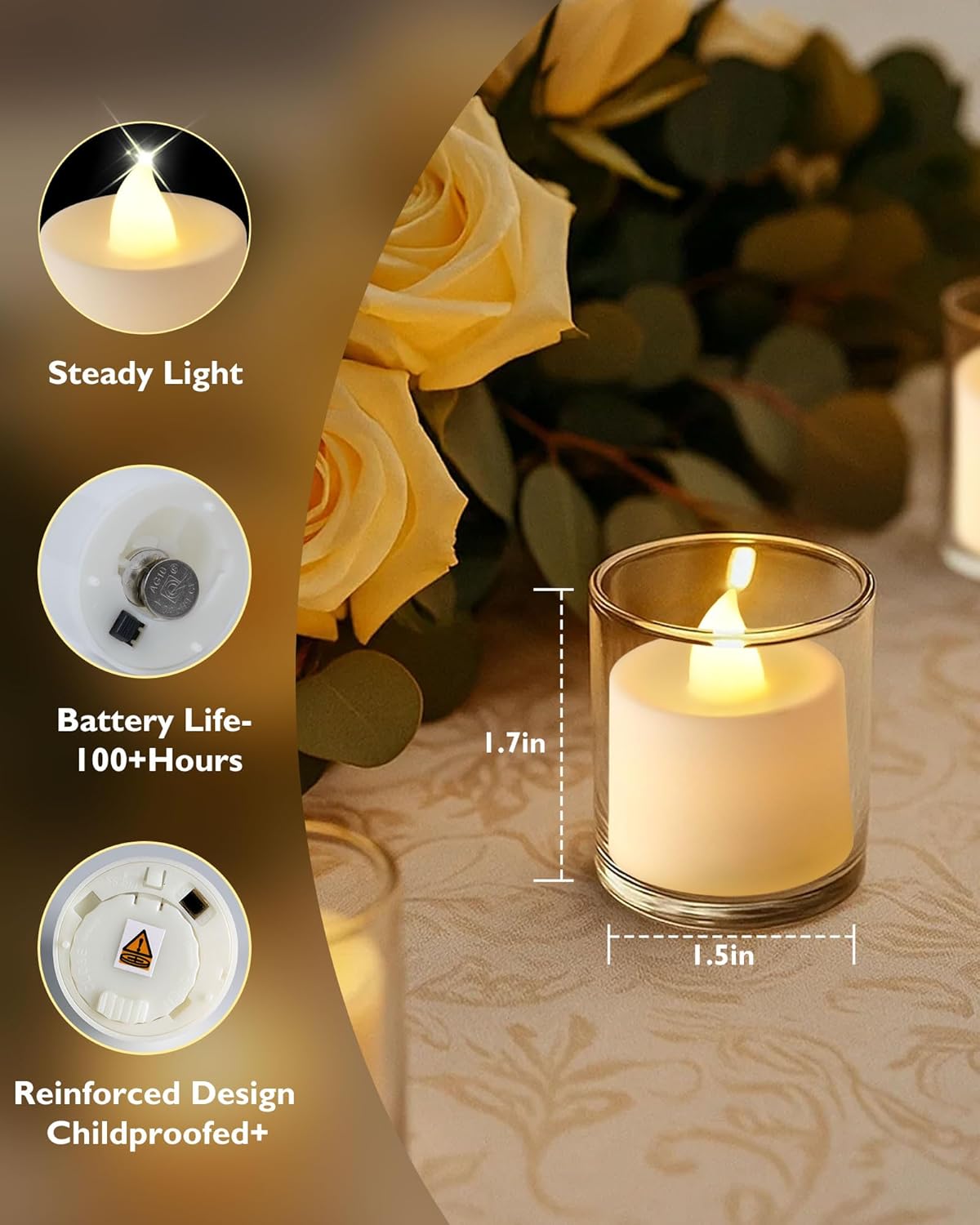 Amagic 12/24/50/100/150 Pack LED Tea Lights, Flameless Votive Candles, Battery Operated Tealights Candles for Halloween, Christmas, Home Decor, Wedding, Theme Party, Festival（12 Pack, Warm White）