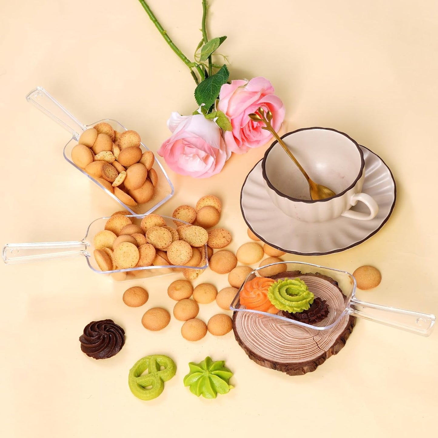 6Pcs Clear Plastic Ice Scoop, 7.5 Inch Multi-purpose Kitchen Scoops for Party Wedding Food Popcorn Snack Cookie Candy Sugar Bar Jars Freezer Dry Goods (Clear)