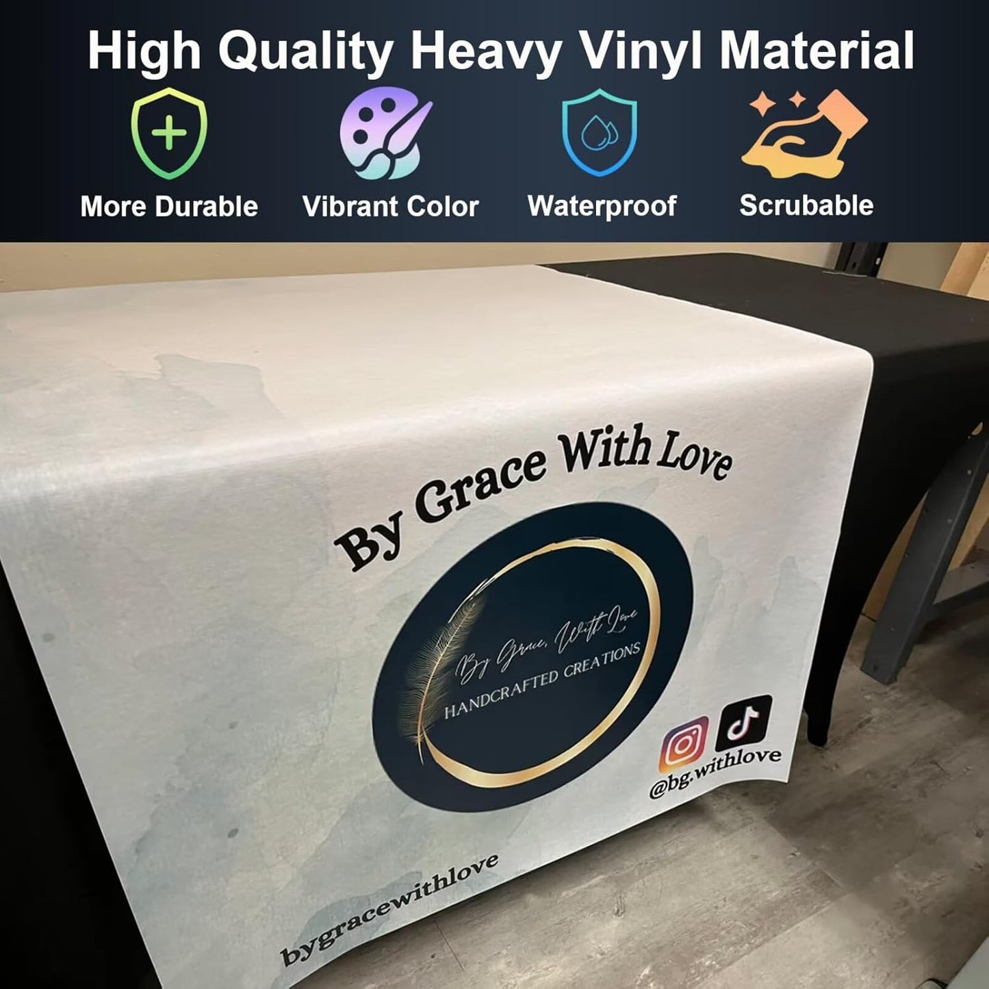 Made in USA - Custom Table Runner with Business Logo 12"x72" to 36"x72", Personalized Table Banner for Events, Birthday, Wedding