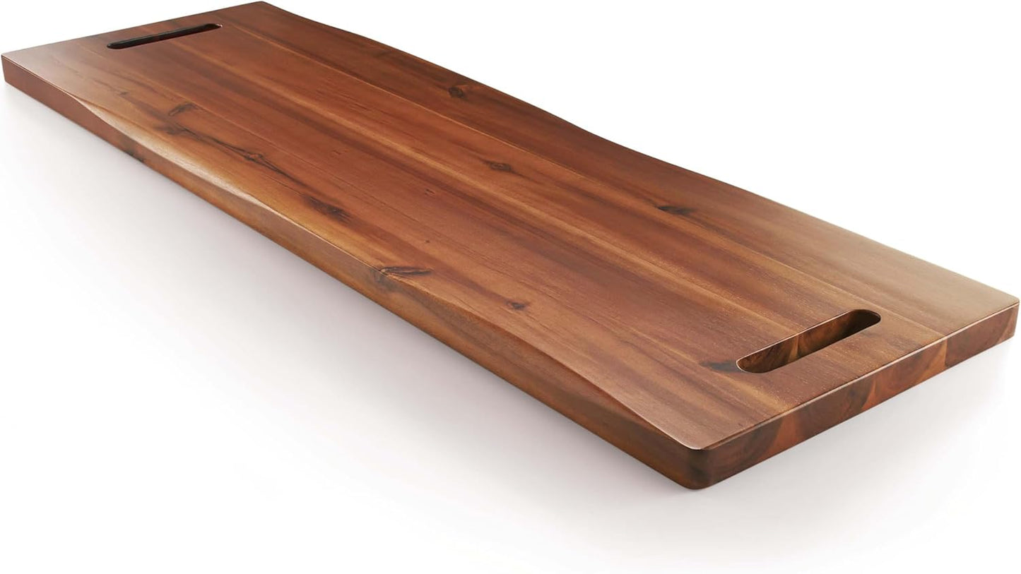 36" Large Acacia Wood Charcuterie Board with Handles - Extra Long Wooden Serving Cheese Boards - Rectangular Serving Platter for Meat Steak, Cracker Appetizers, Fruit Decorative Display Party