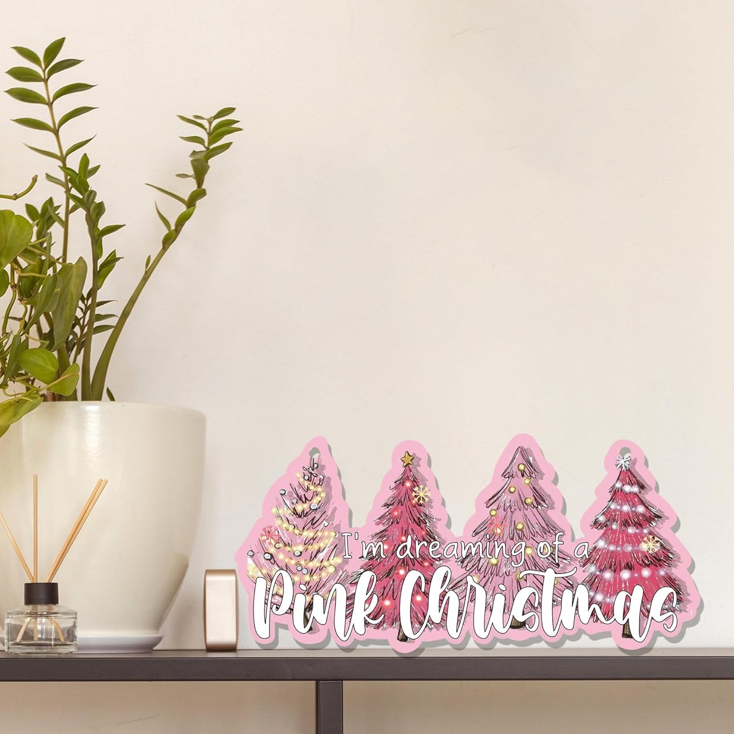 CGBHW Pink Christmas Tree Wooden Sign, I’m Dreaming of a Pink Christmas Snowflake Decoration Hanging Sign Wall Decor, Winter Holidays Theme for Home Office Girls College Dorm Door Decor 12 x 6 Inch