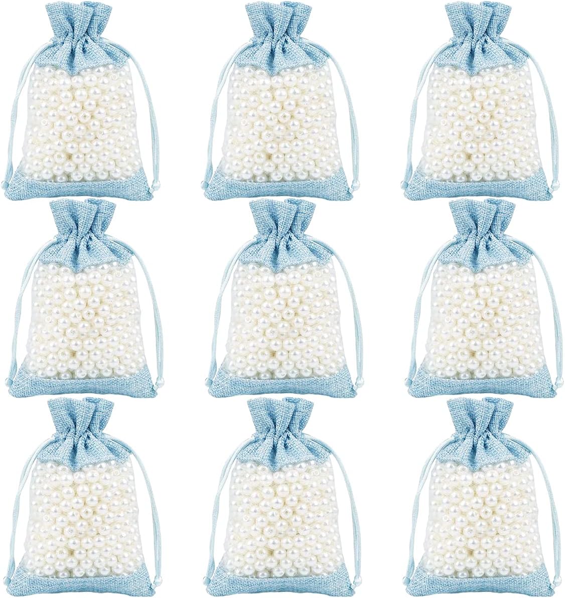 50 Pcs Burlap Bags with Drawstring,3.9"x5.5" Gift Bags Jewelry Pouch Bags for Candy Packing Party Favors Wedding Holiday DIY Craft(Sky Blue)