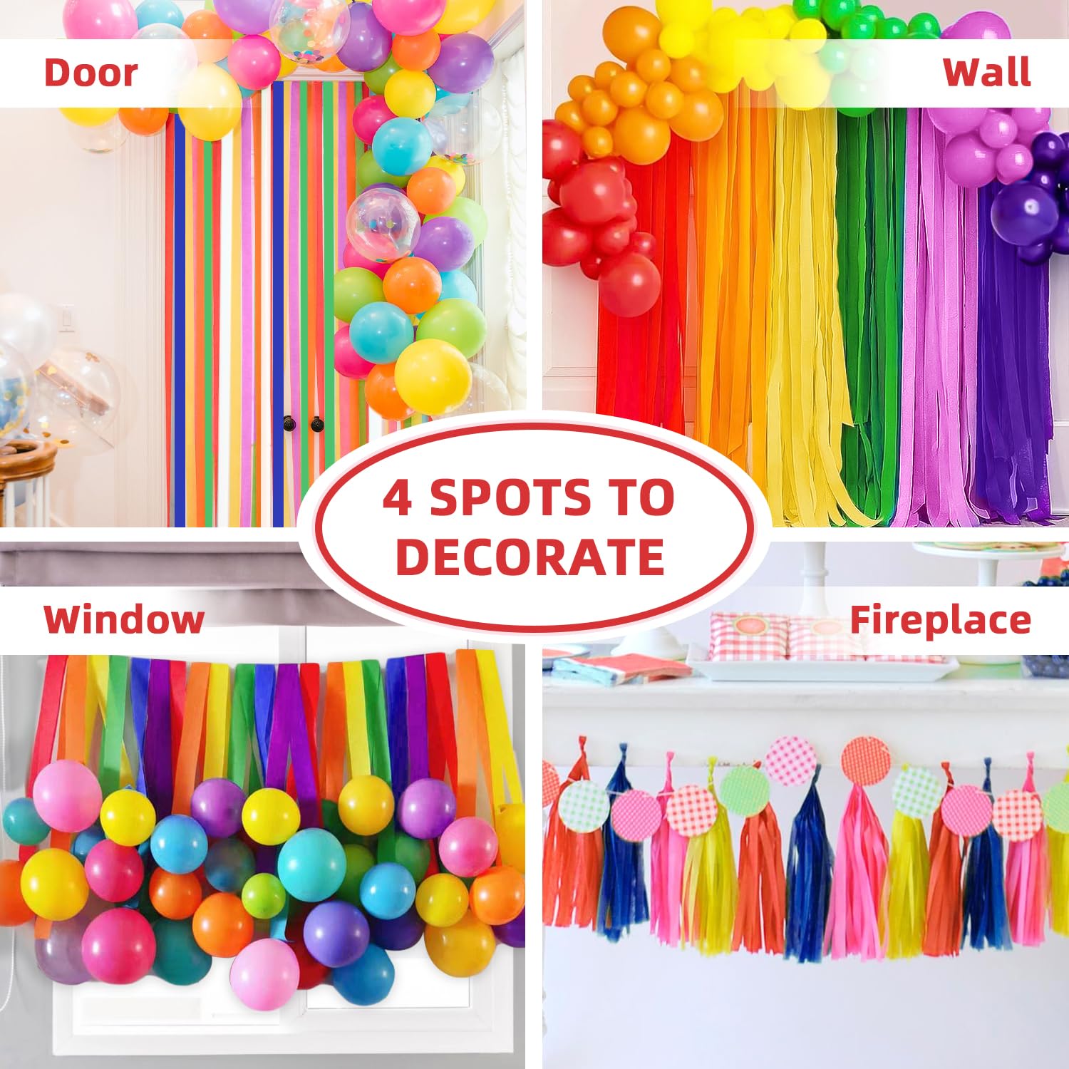 PIGETALE 6 Rolls Rainbow Party Streamers Crepe Paper DIY Art Crafts