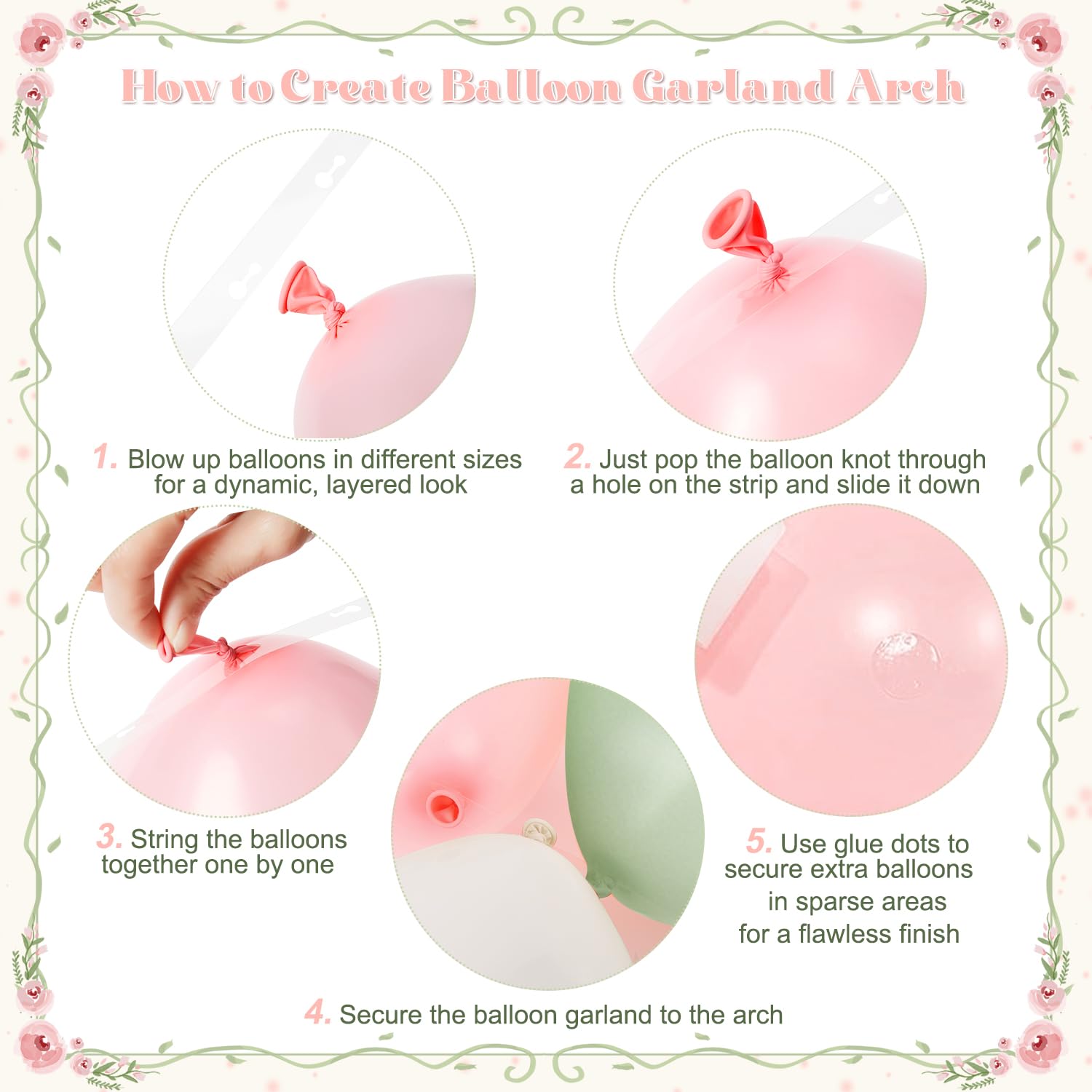 Pink and Green Gold Balloon Arch Kit for Baby Shower Birthday Decorations