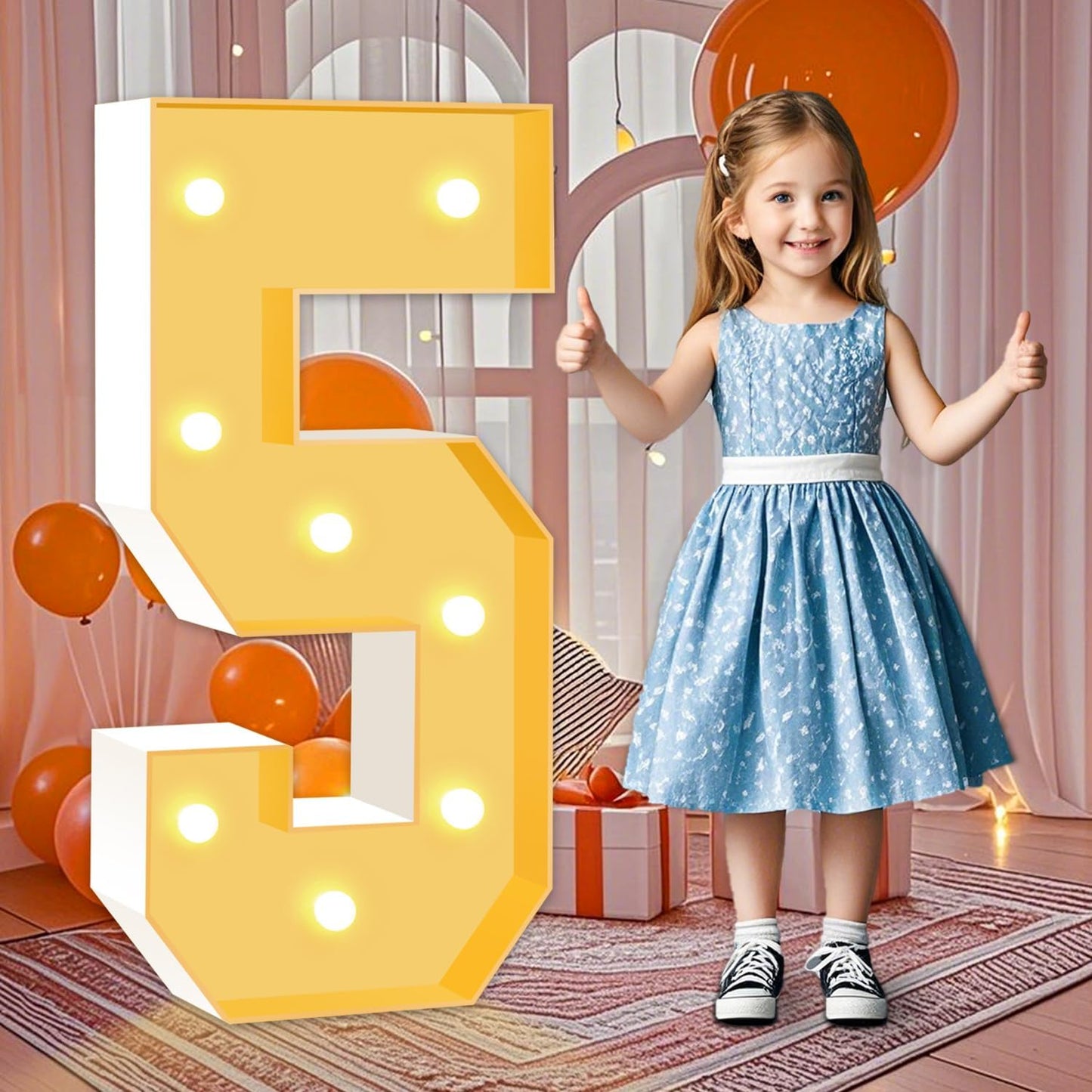 Marquee Light Up Numbers 5, Foam Board Mosaic Balloon Numbers with Light Bulbs, 3FT Marquee Sign for 5th 15th 50th Birthday/Wedding Decorations/Engagement Party Decor/Festival Party