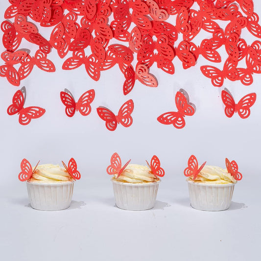 Red Edible butterflies Wafer Paper Cake Cupcake for Decorating Rice Paper Flower Food Decorations for Baking Girl Birthday Party Mix Size Color (Rosered butterflies60)