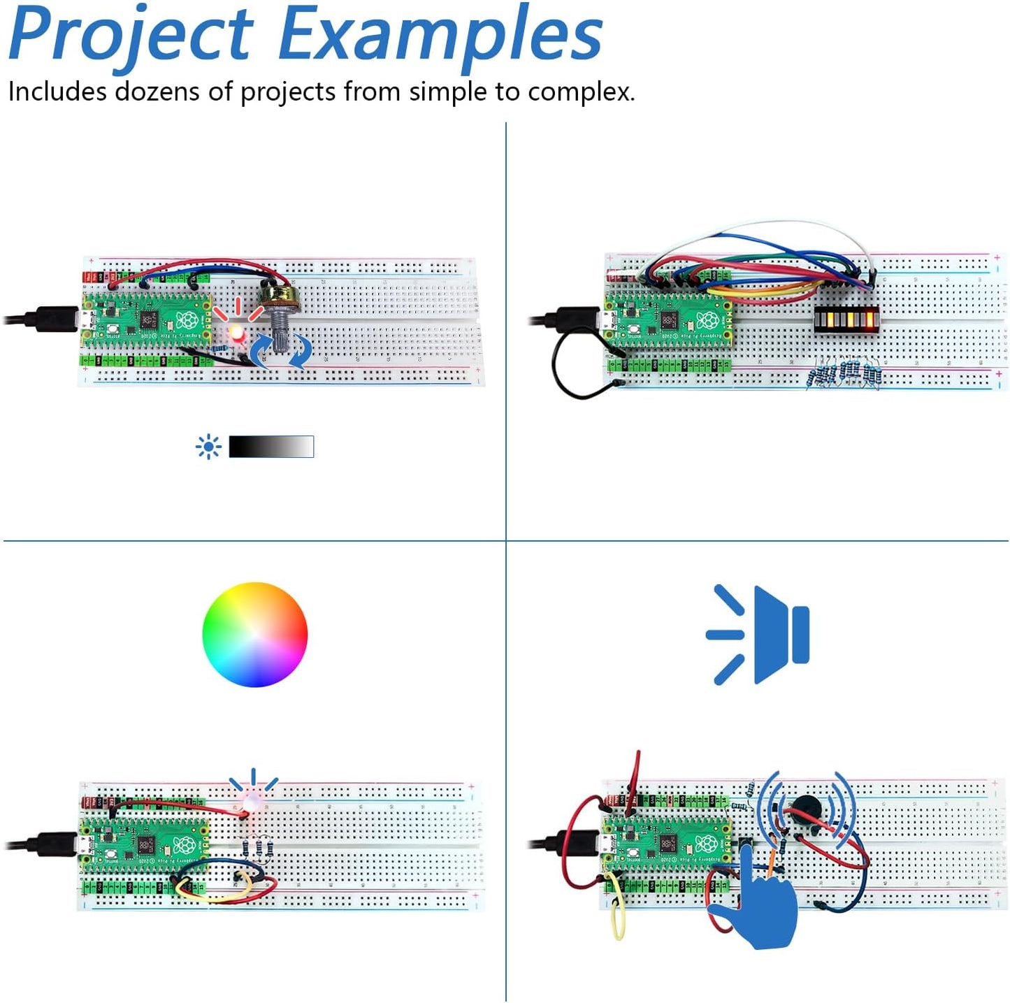 Freenove Basic Starter Kit for Raspberry Pi Pico (Included), Dual-core Arm Cortex-M0+ Microcontroller, 386-Page Detailed Tutorial, 142 Items, 55 Projects, Python C Code