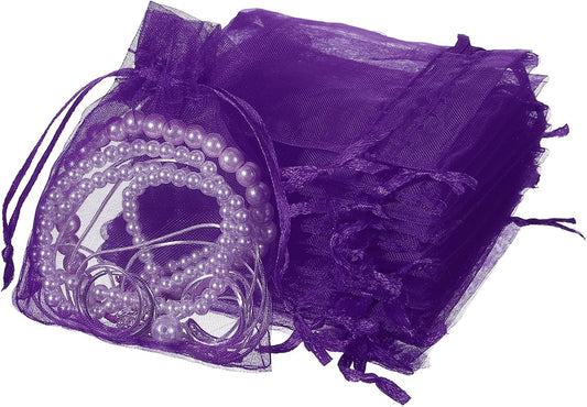 uxcell 50 Pcs Organza Gift Bags, 2.7x3.5 Inch Drawstring Pouches Jewelry Gift Bags, Small Wedding Favor Pouches for Christmas Birthday Wedding Goodie Candy Candle, Purple