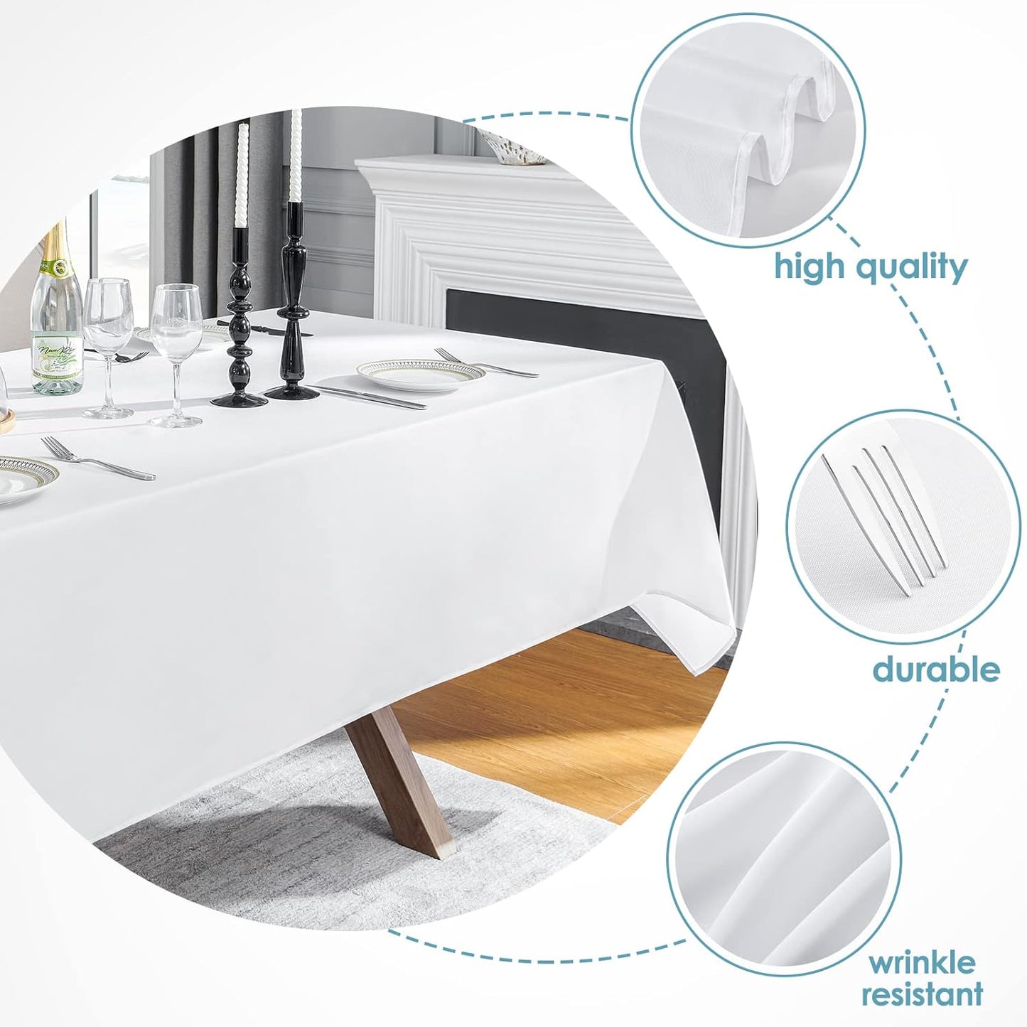 VidaFete Tablecloth 60 * 120inch 1pack Rectangle Table Cloth Polyester, Stain Wrinkle Resistant Dining Table Cover for Kitchen Dinning Party Wedding Rectangular Tabletop Buffet Decoration(White)