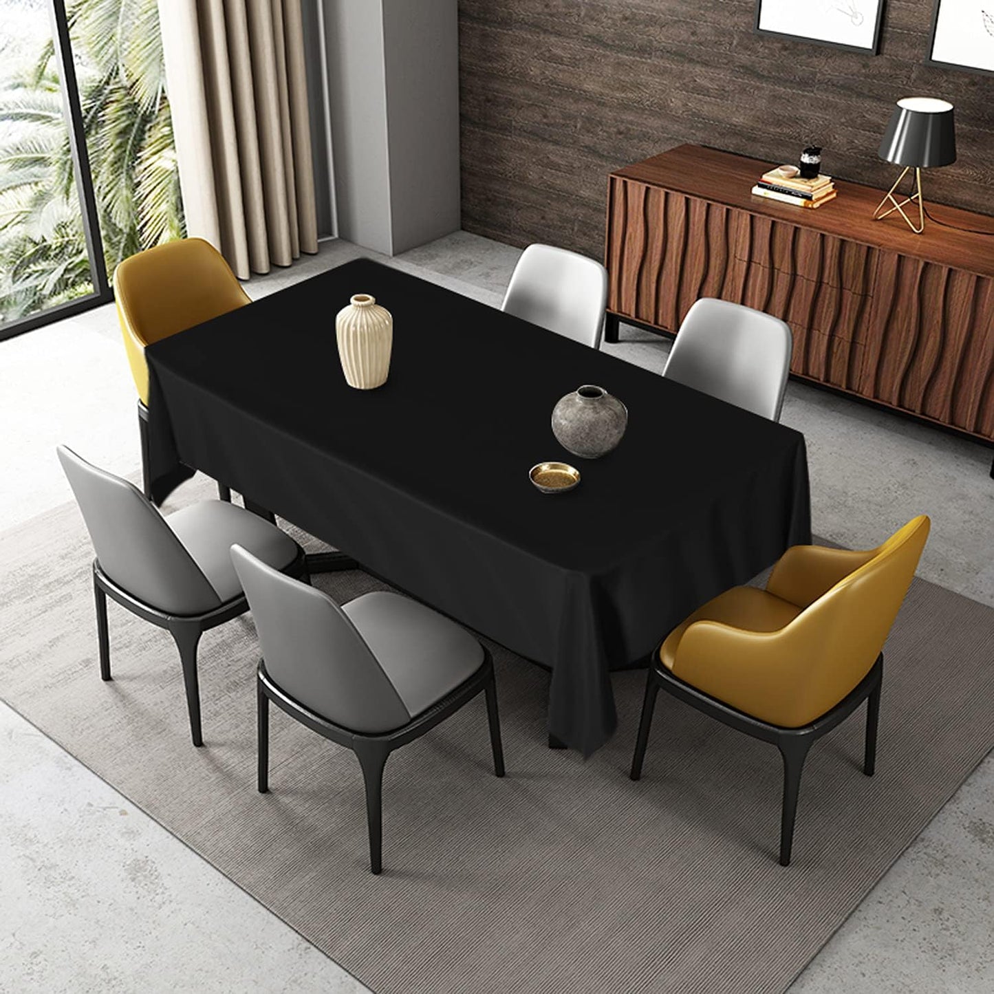 Fitable Rectangle Tablecloth Stain and Wrinkle Resistant Washable Polyester Table Cloth for Buffet Parties and Camping (54x78 inch, Black)