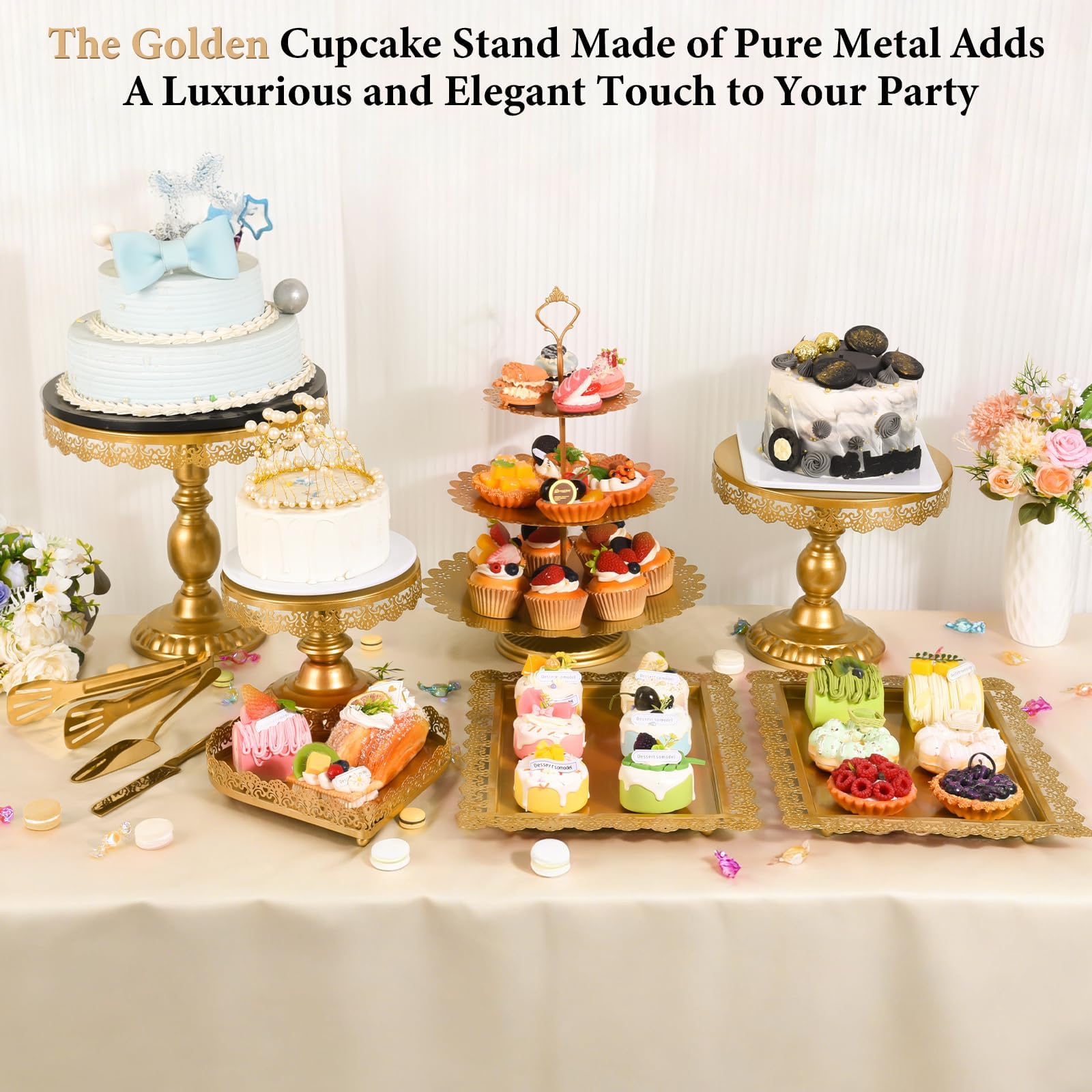 Jaevorite 12 Set of Gold Cake Stand, Metal Gold Cupcake Stand and Bases para Postres de Mesa