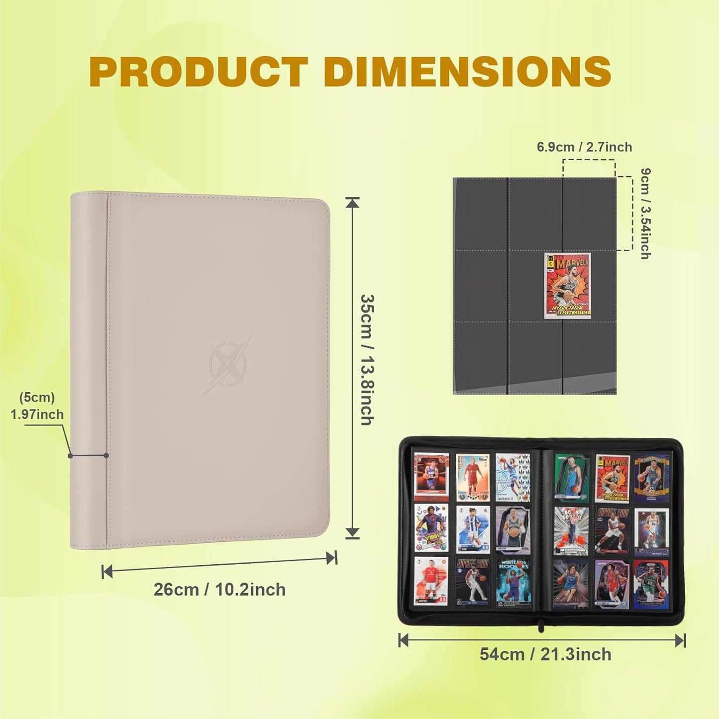 Trading Card Binder, Card Binder 9 Pocket for Trading Cards, Holds 540 Cards, Zippered Premium Card Collection Binder Album for Game Card, Sports Card, Yugioh, MTG (Ivory White)