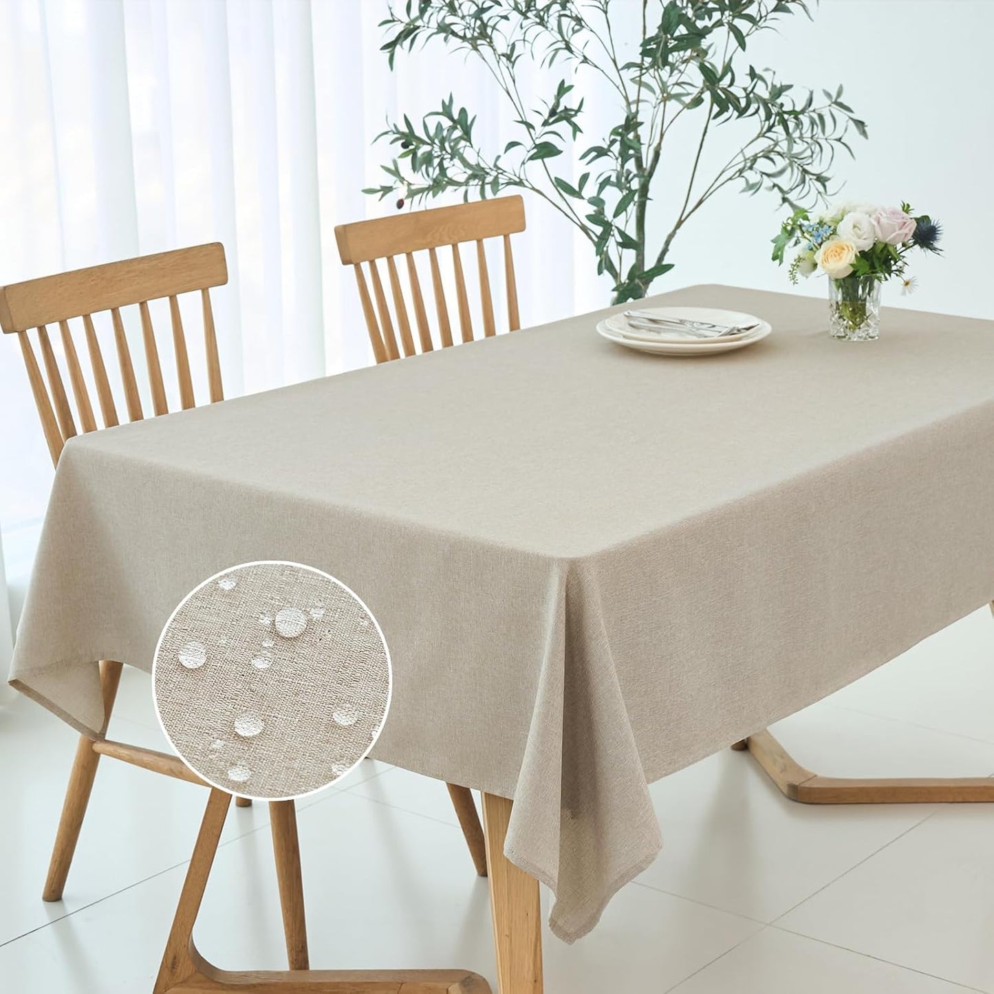 maxmill Linen Texture Tablecloth Water Resistance Antiwrinkle Spillproof Wipeable Washable Fabric Table Cloth for Dining Room, Buffet Banquet Party Holiday Dinner, Rectangular 60 x 108 Inch, Linen