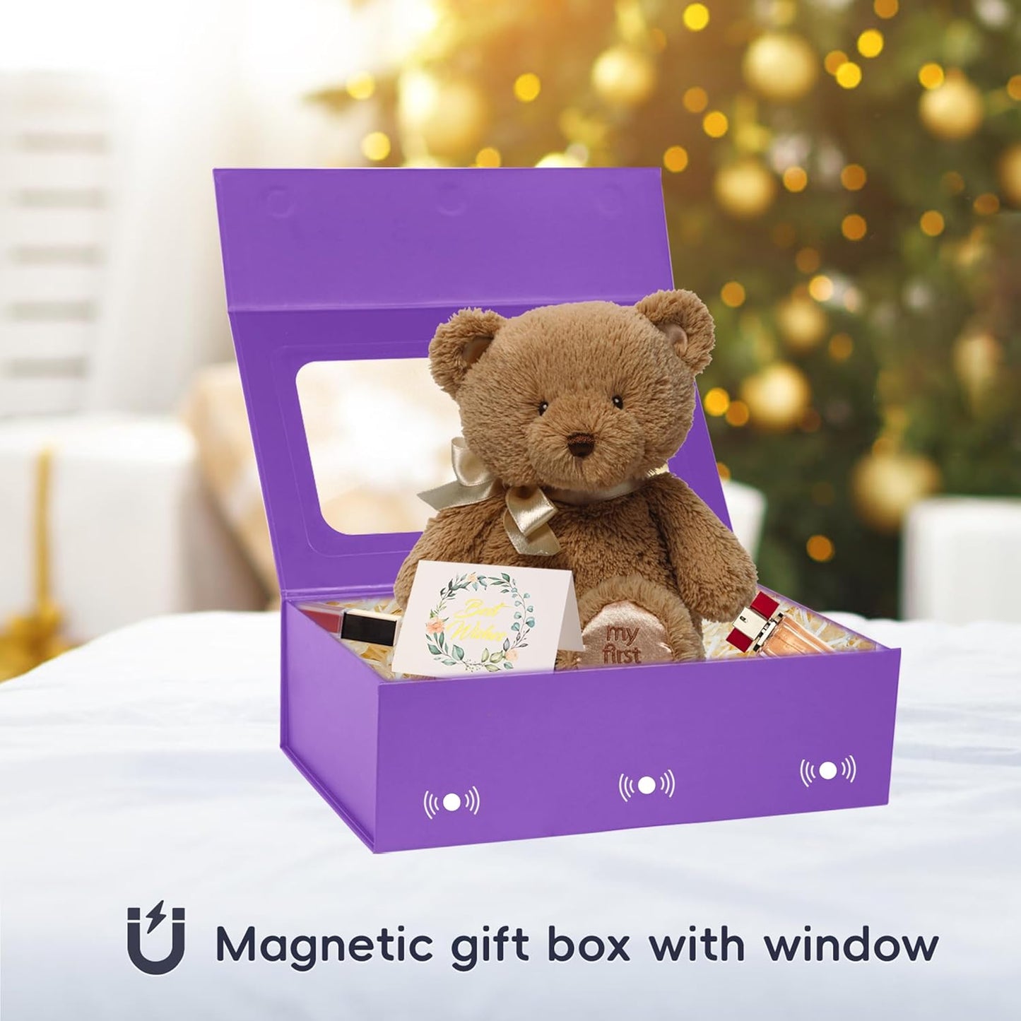 Purple Large Gift Boxes with Window, 13.5"x9"x4.3" Bridesmaid Boxe for Gift Giving,Birthday Gift Box with Magnetic,Closure Lid Gift Boxes for Presents,Cute Boxe,Luxury for Gift Packaging,Gift Box for Wrapping Gifts