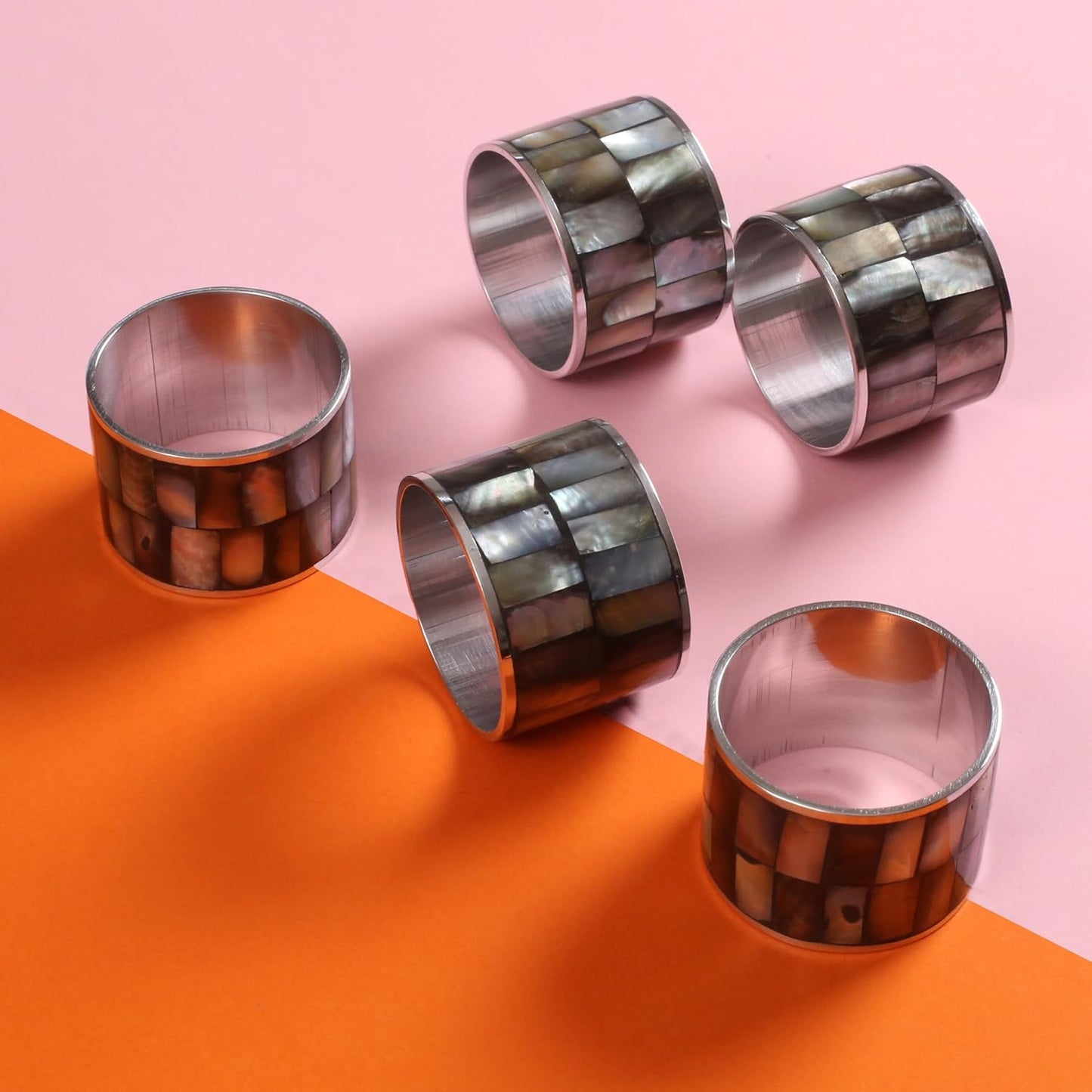 Napkin Rings Set of 8 for Dining Table Decoration Parties Everyday Metal Napkin Holder Napkin Rings for Dinner Table Decor, Wedding, Banquet, Party - Wenge Silver