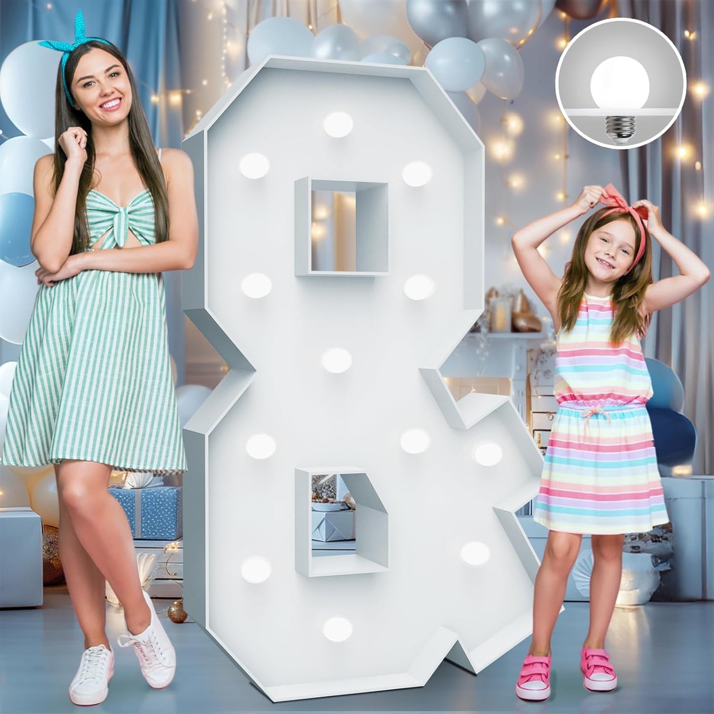 4FT Marquee Light Up Letters - Cool White Light Up Letters & with Fixed Water Bag, Party Decoration Large Marquee Light Up Letter can Be Used for Wedding Decoration, Birthday Party Deco