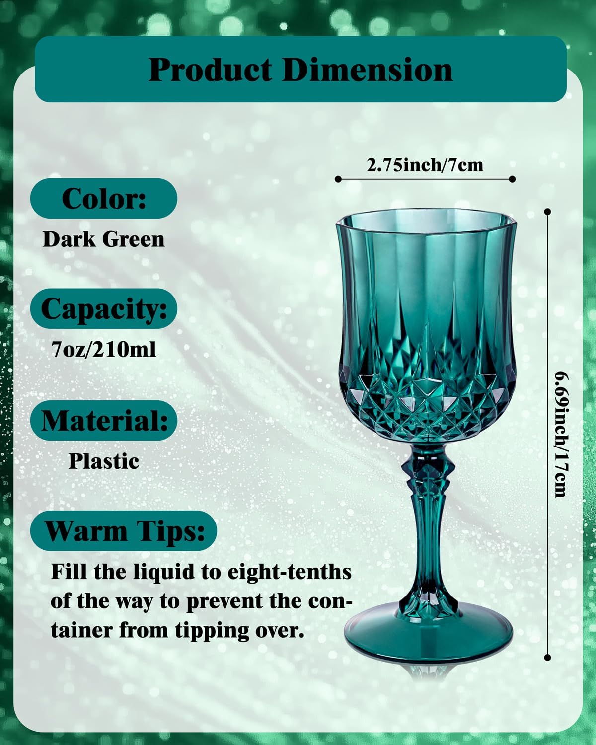 Ciaell 24PCS Green Plastic Wine Glasses - 7 Oz Plastic Goblets for Party - Green Vintage Drinking Glasses - Disposable Water Goblets Set for Wedding, Bar, Wine, Beer, Juice, Cocktail, Christmas