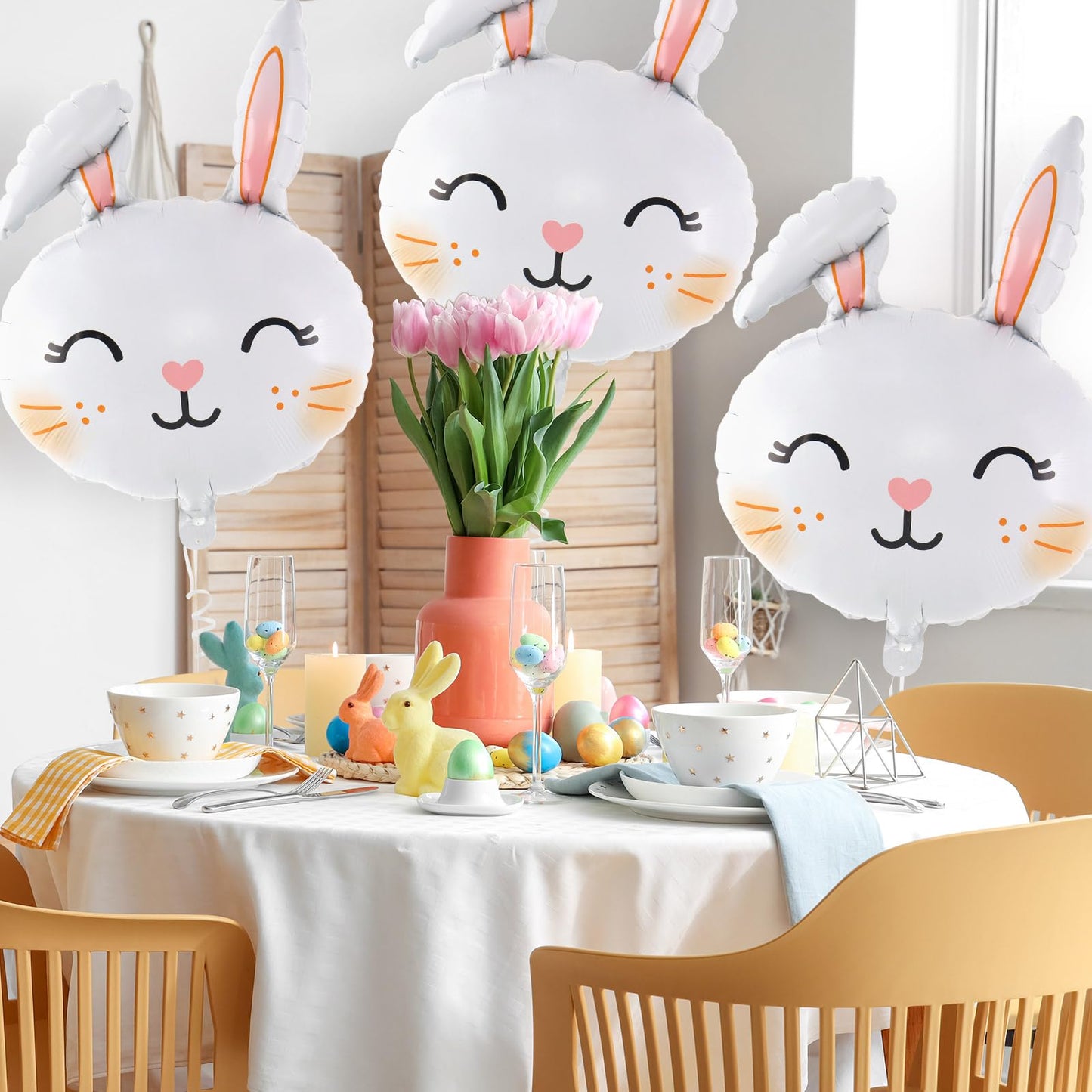 6 Pcs Easter Rabbit Balloons, Giant Bunny Balloon Foil Balloons, White Rabbit Head Balloon for