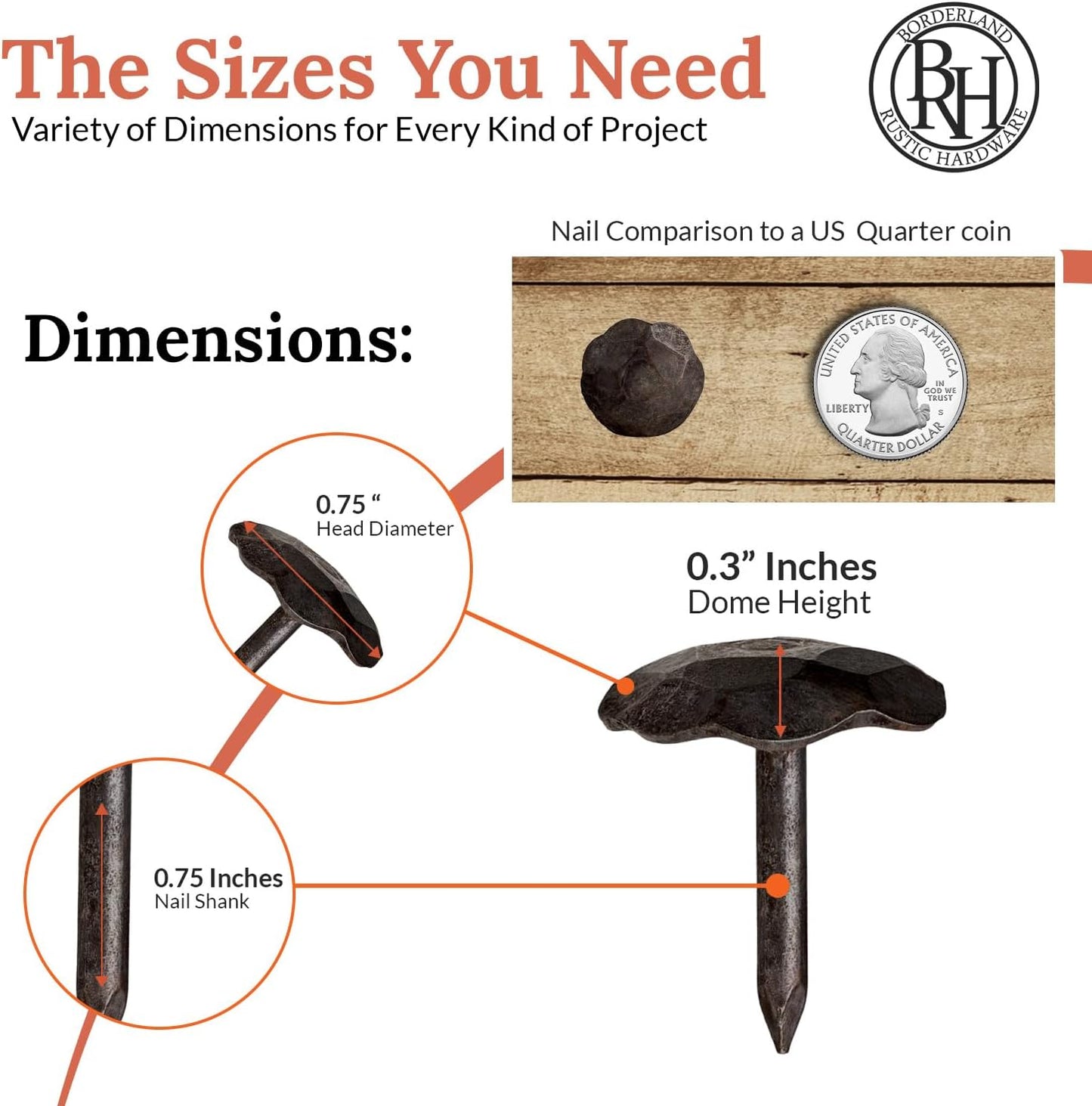 10 Pack 0.75" Round Head Iron Clavos Decorative Nails – Unfinished – Handmade Rustic Round Fasteners for Farmhouse Shutters, Faux Wood Beams, Barn Doors, Shutters, Gates – Ornamental Wood Accent