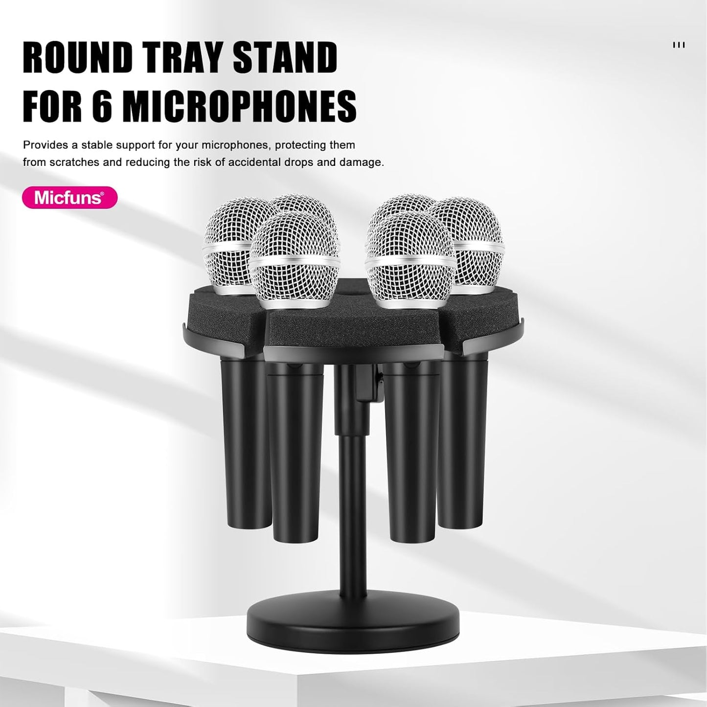 Multi Microphone Holder, Wired and Wireless Mic Holder for Stand, Hold Up to 6 Microphones, Aluminum, Black with stand (Desk)