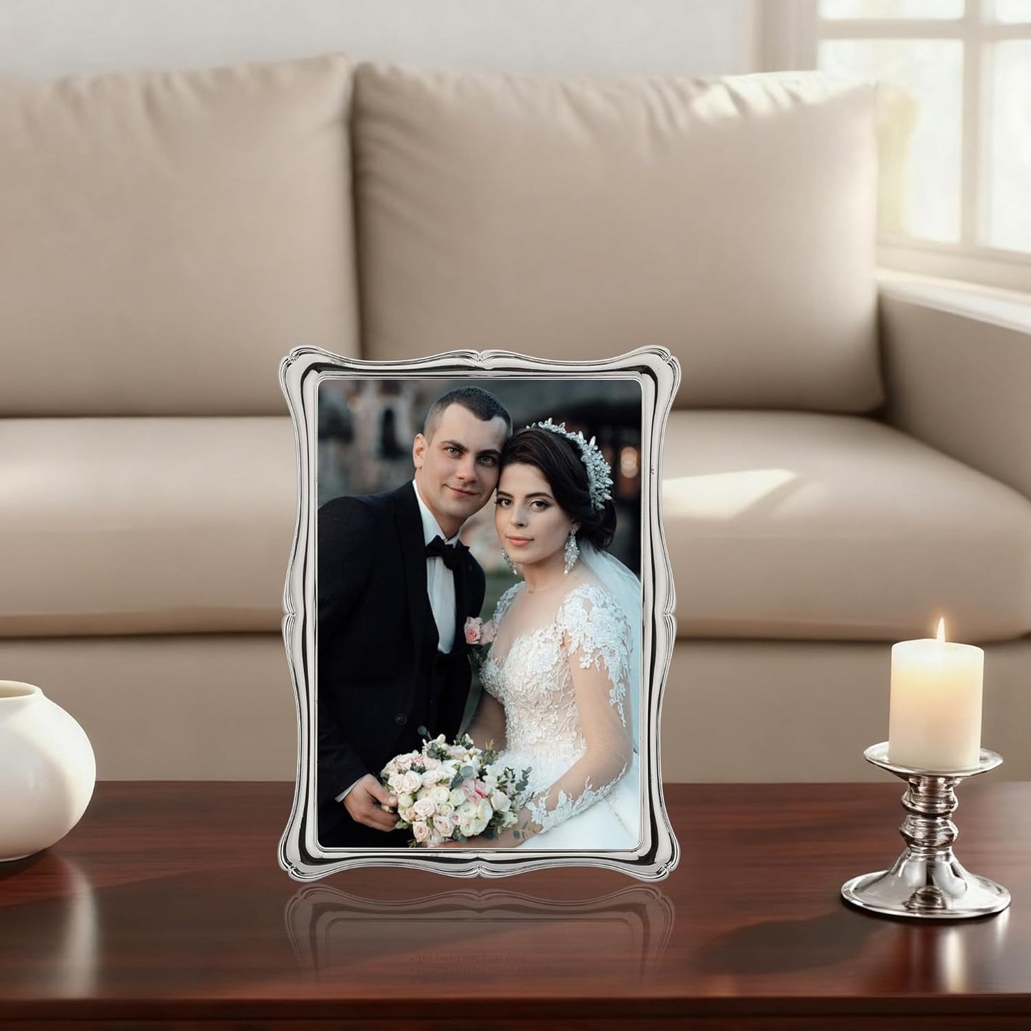 5 x 7'' Premium Alloy Silver Photo Frame - High-End Decor 7x5'' Picture Frames with Velvet Backing,Hi End Décor Metal Frames