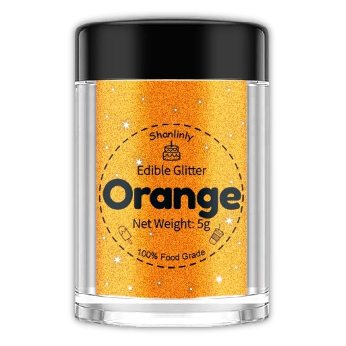 Shanlinly Orange Edible Glitter for Cakes Drinks - Food Grade 5g Shimmer Luster Glitter Dust Edible Glimmer Powders for Strawberries, Sprinkle on Sparkle, Chocolate, Cookie, Cupcake, Cocktail, Vegan