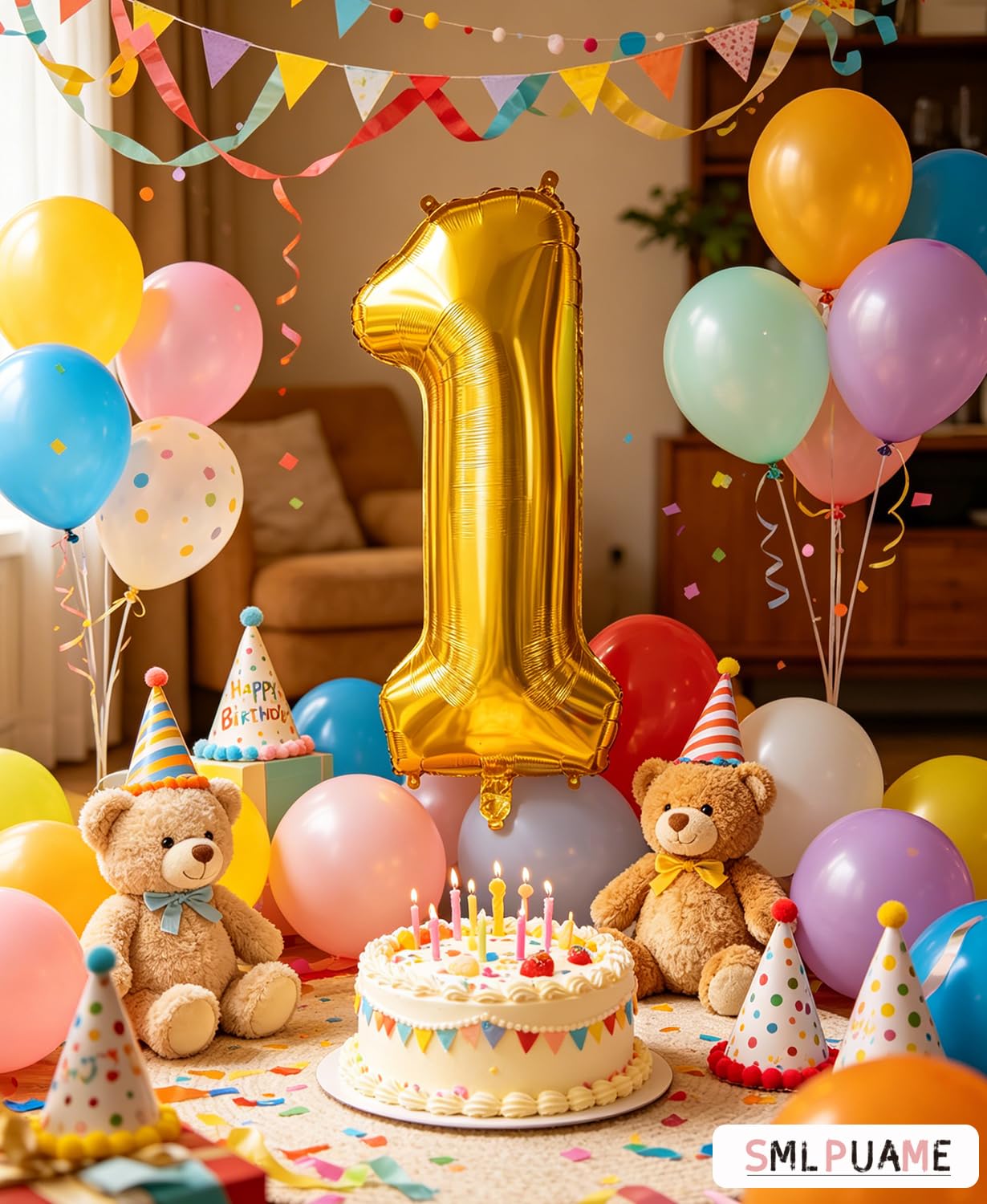 Smlpuame 40 Inch Gold Number 1 Balloon, 1st Birthday Decoration Boys Girls