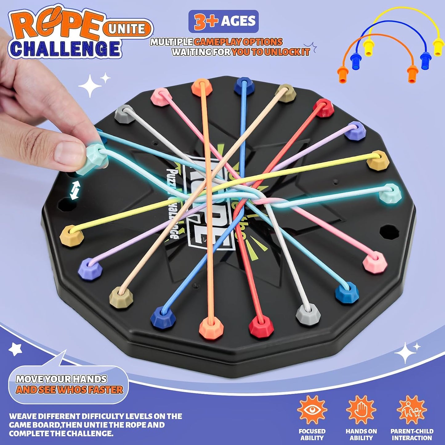 Brainy Knots Rope Untangling Game, Twisted Challenge Puzzle Game, Educational Strategy Board Game for Adults Kids, Portable Family Travel Party Toys Gifts for All Ages (Black#2)