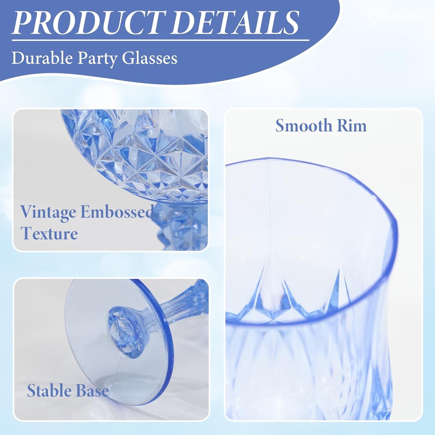 Blue Plastic Wine Glasses 7oz – 24 Pcs Unbreakable Vintage Plastic Goblets for Parties Reusable & Dishwasher Safe Ideal for Weddings, Bars, and Every Celebration