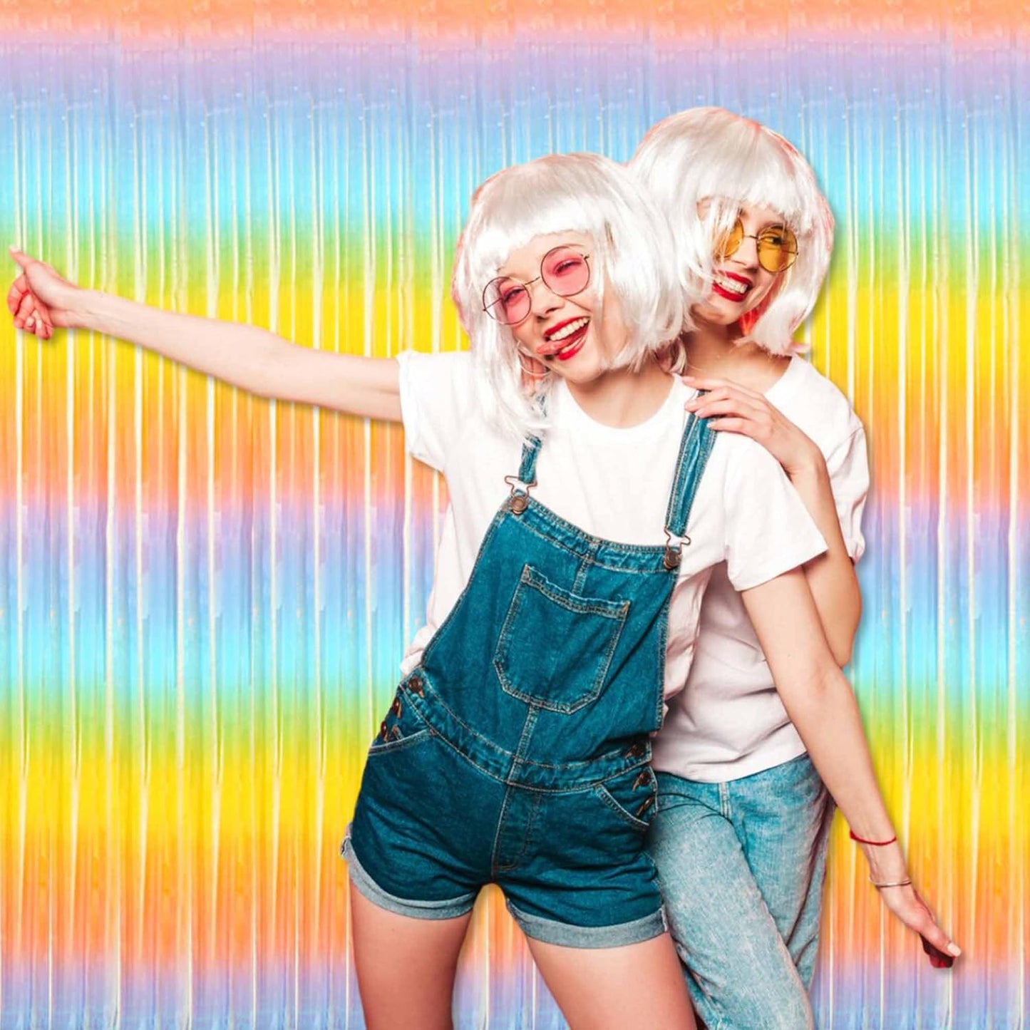 3 Pack Light Rainbow Foil Fringe Curtains Backdrop, 3.28 x 9.8 Ft Metallic Streamers Tinsel Curtains Background for Photo Booth, Birthday, Halloween, Christmas, New Year Party Decorations