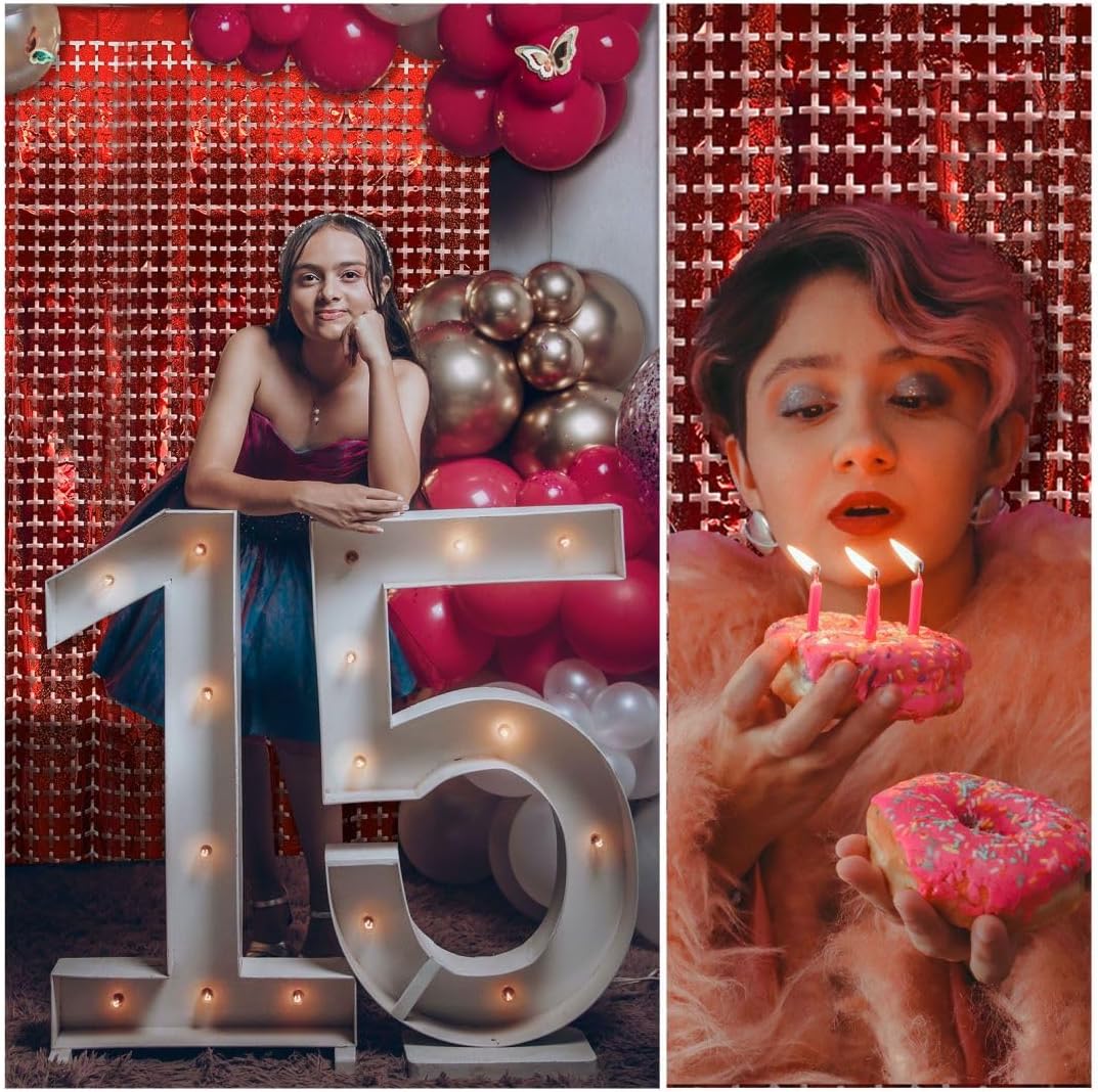 2 Pack Red Square Tinsel Party Backdrop Christmas Decorations Foil Fringe Backdrop Curtains Carnival Casino Theme Birthday New Year Holiday Celebration Bachelorette Party Decorations Supplies