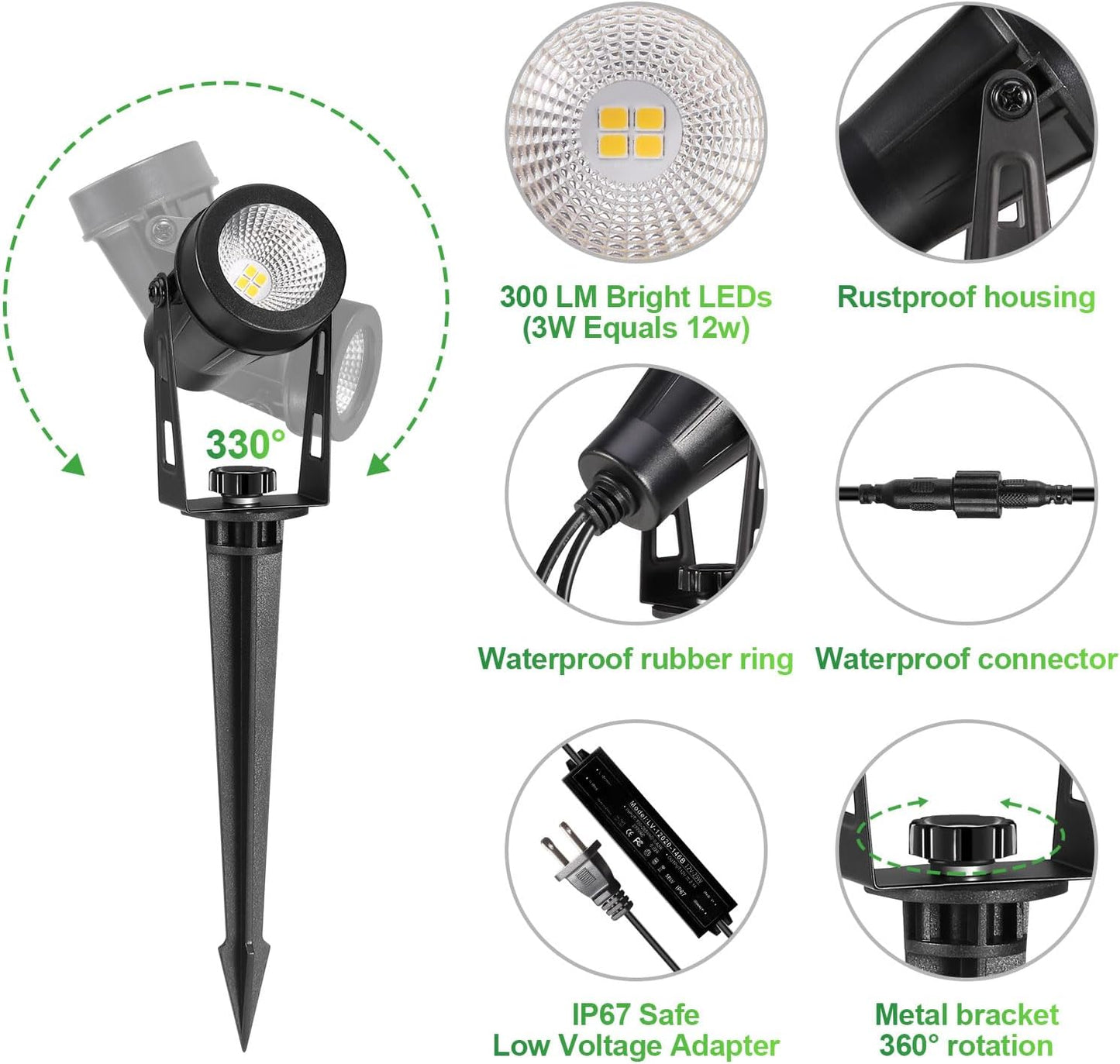 2 Pack Extendable Outdoor Landscape Lights, 12V Low Voltage Landscape Lighting IP65 Waterproof Plug-in Outdoor Spotlights for Yard House Pathway Tree Pools (2700K Warm White, NO Plug)