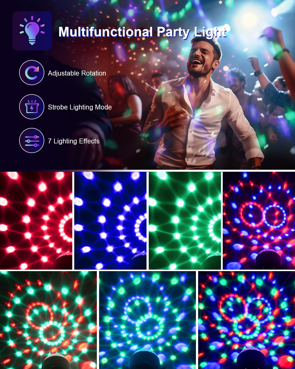 Luditek Sound Activated Party Lights with Remote DJ Lighting, Disco Ball Strobe Stage Light for