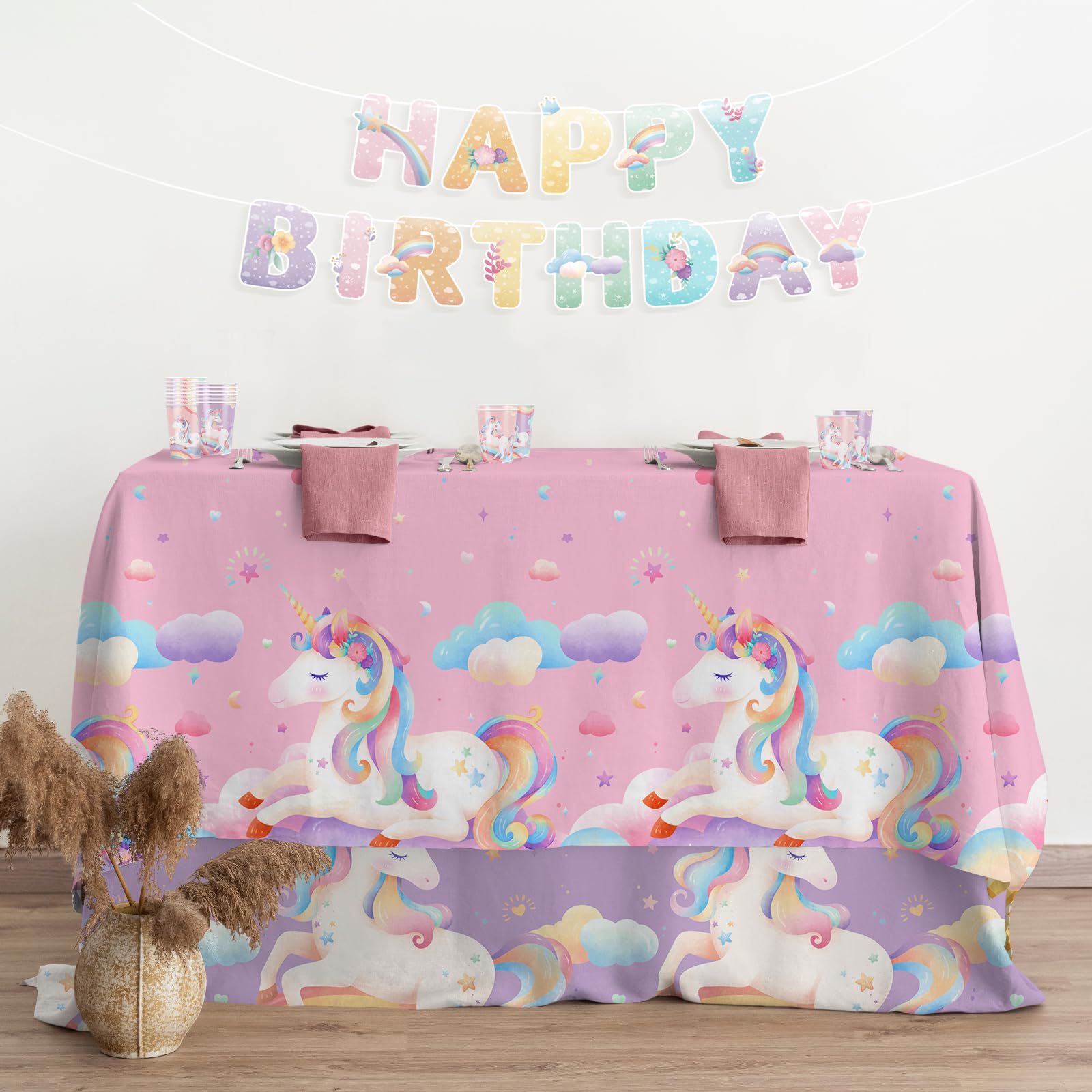 birthday Party Supplies Kit for 24 Guests - for Unicorn Birthday Decorations, Includes Dinner &