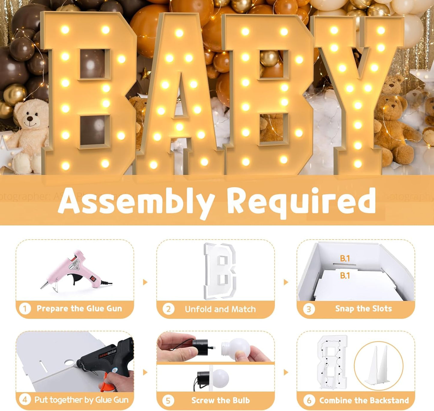 imprsv 4FT Marquee Light Up Letters for Birthday Party Decorations Large Marquee Letters for Baby Shower Bridal Shower Anniversarty Party Decor,Letter B