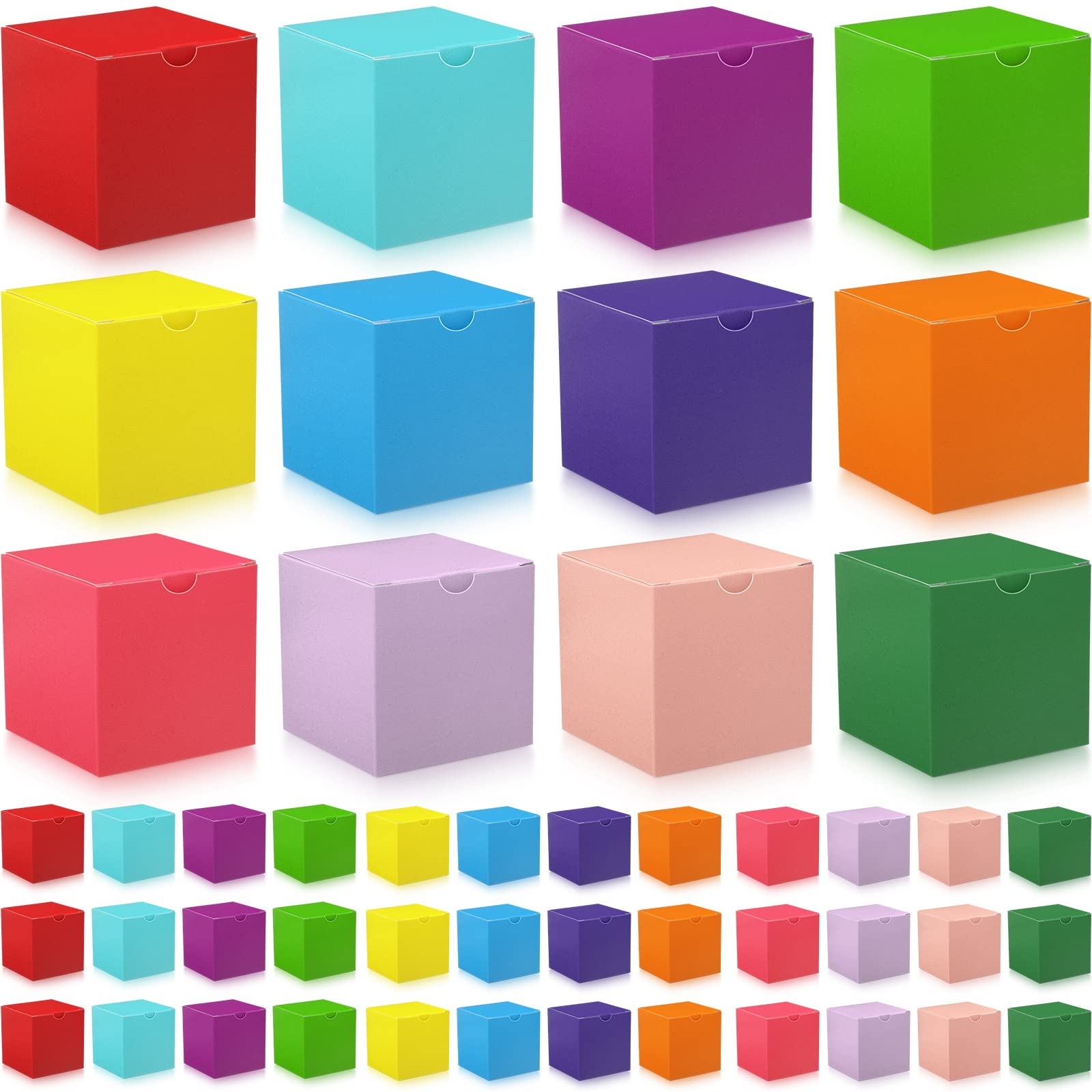 Zhehao 48 Pack Small Gift Boxes Bulk 4 x 4 x 4 Inch Colorful Kraft Paper Cube Boxes Holiday Easy