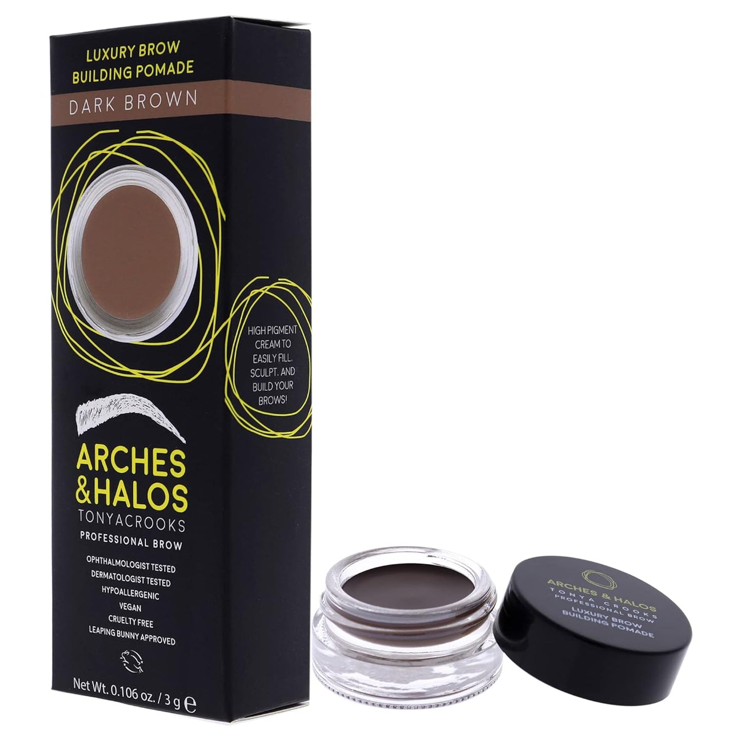Arches and Halos Luxury Brow Building Pomade - Vegan Eyebrow Pomade - Creamy, Long Wearing Color for Clean, Defined Brows - Dark Brown - 0.1 oz