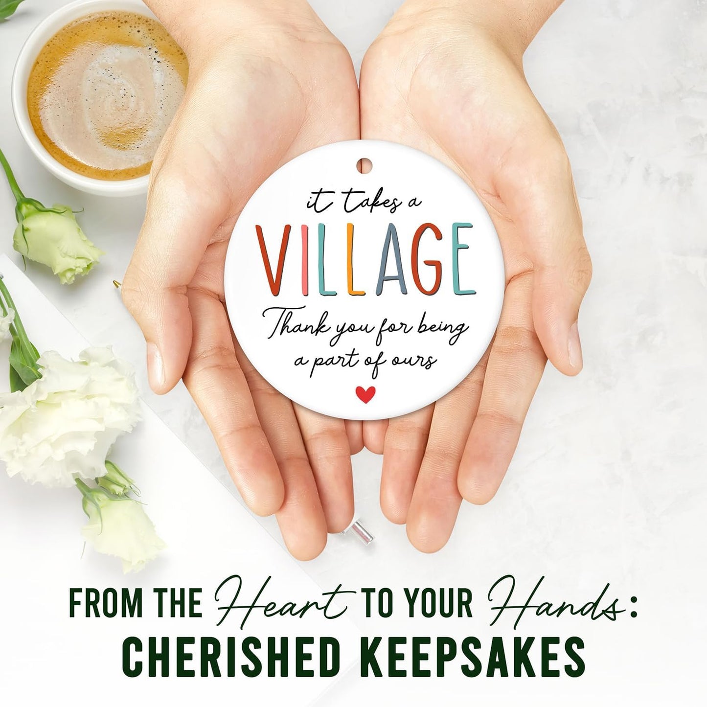 HEXMOZ Thank You Gifts for Women & Men - Teacher Gifts for Women - Appreciation Gift for Teacher, Nurse, Coworker, Employee, Daycare Provider, Nanny, Babysitter – It Takes a Village Christmas Ornament