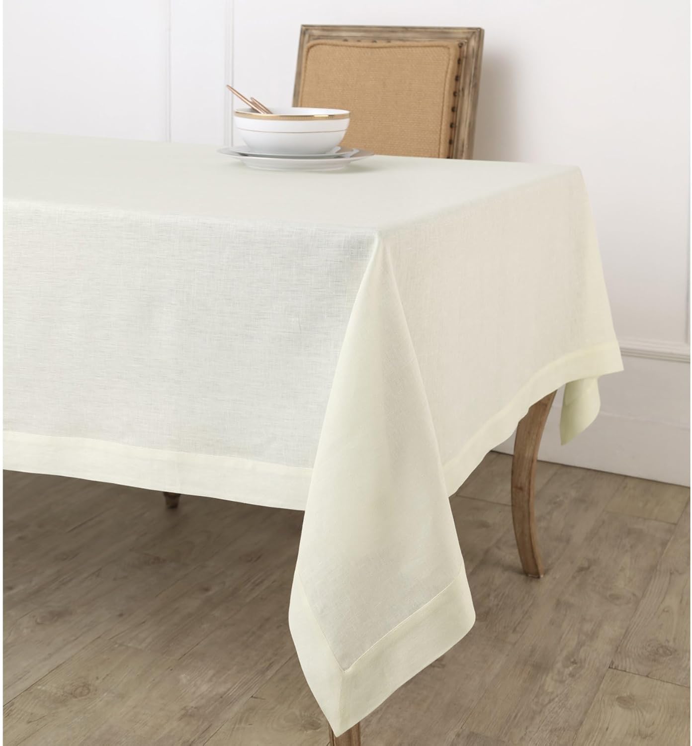 Solino Home Ivory Linen Tablecloth 54 x 72 Inch - 100% Pure Linen Table Cloth for Rectangle Tables - Fete, Machine Washable Tablecloth for Fall, Autumn, Thanksgiving, Christmas, Holiday