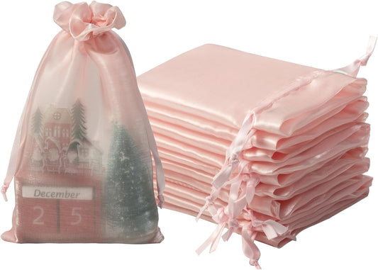 QIANF 20 Pcs Pink Small Organza Bags 6X9 inch for Wedding Favors with Drawstring, Mini Mesh Gift Bags Jewelry Pouch for Candy Bridal Shower Party Favor Baby Shower Christmas