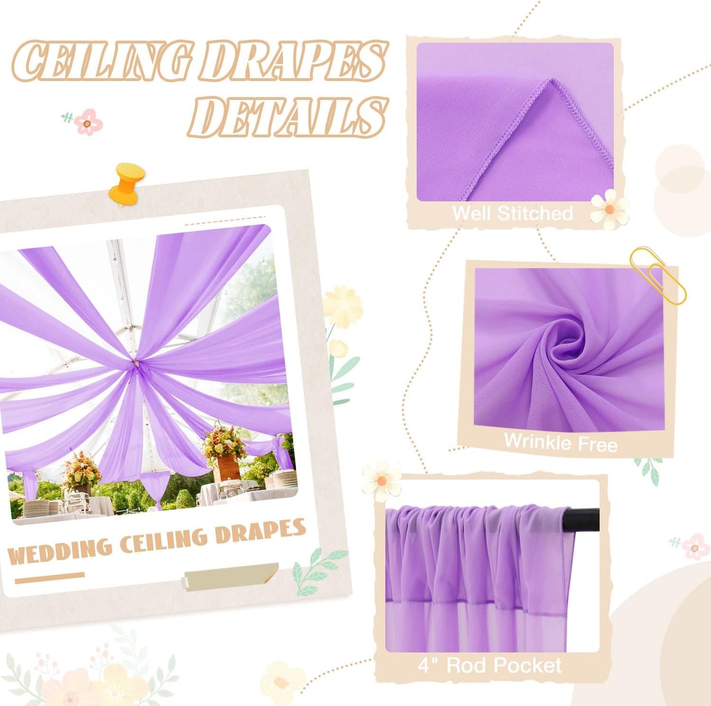 Ceiling Drapes for Weddings Light Purple Draping Fabric for Wedding Arch 5FTx20FT 2Panels Weddings Drapes Arch Decorations for Wedding Ceremony Lavender Ceiling Panels Swag Curtains for Reception