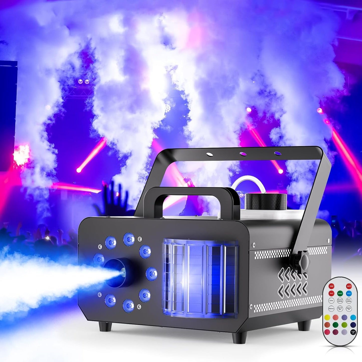 Fog Machine with RGBW LED Lights, 1200W Professional Smoke Machine, 1L Tank, 3000CFM Output, 14 Colors for DJ Party Stage Wedding Halloween 2PACK