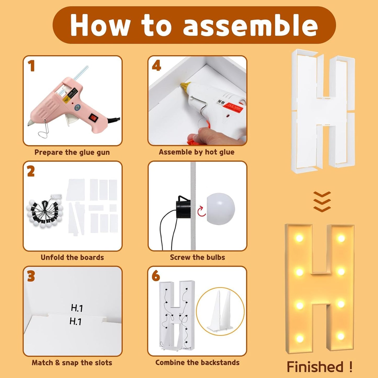 imprsv Marquee Light Up Letters, 3FT Mosaic Letters with Light for Baby Shower Graduation Party Decor, Large H for Engagement Wedding Party Decorations (Need to Assemble)