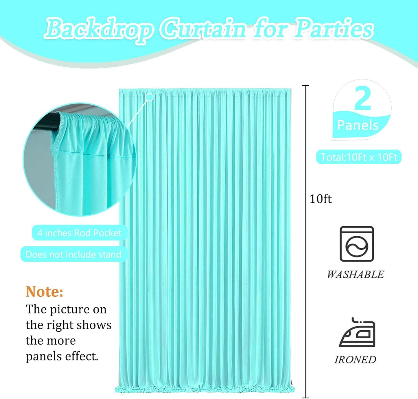 10 x 10 Feet Blue-Green Backdrop Curtain for Partie, Background Curtains for Photoshoot, Birthday, Wedding, Halloween, Thanksgiving, Christmas Day, New Year Party Decorations 5Ft x 10Ft, 2 Panels