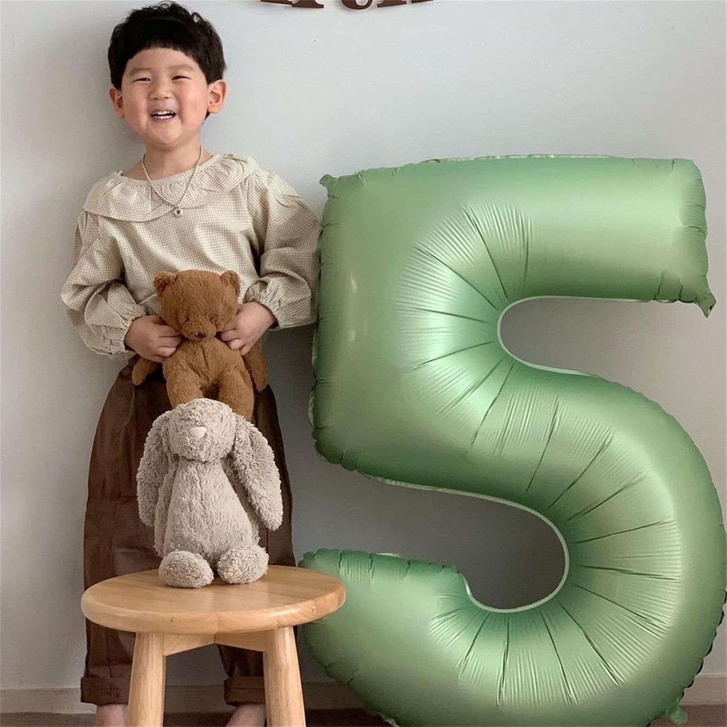 Sage Green Foil Balloon Number 7, 40'' Giant Self Inflating Number Balloons Set 0-9, Large Olive Green Number 7 Helium Balloon for Girls Boys 7th Birthday Jungle Safari Party Decorations Supplies