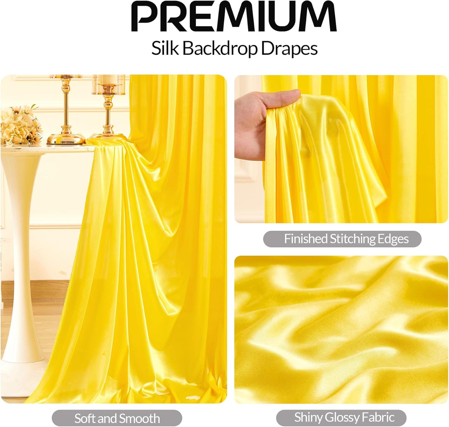 Gold Satin Backdrop Curtains 2 Panels - Glitter Photo Drapes for Baby Shower, 10x10FT Shimmer Back Drop Cloth, Wrinkle Free for Birthday Graduation Home Party Wedding Background